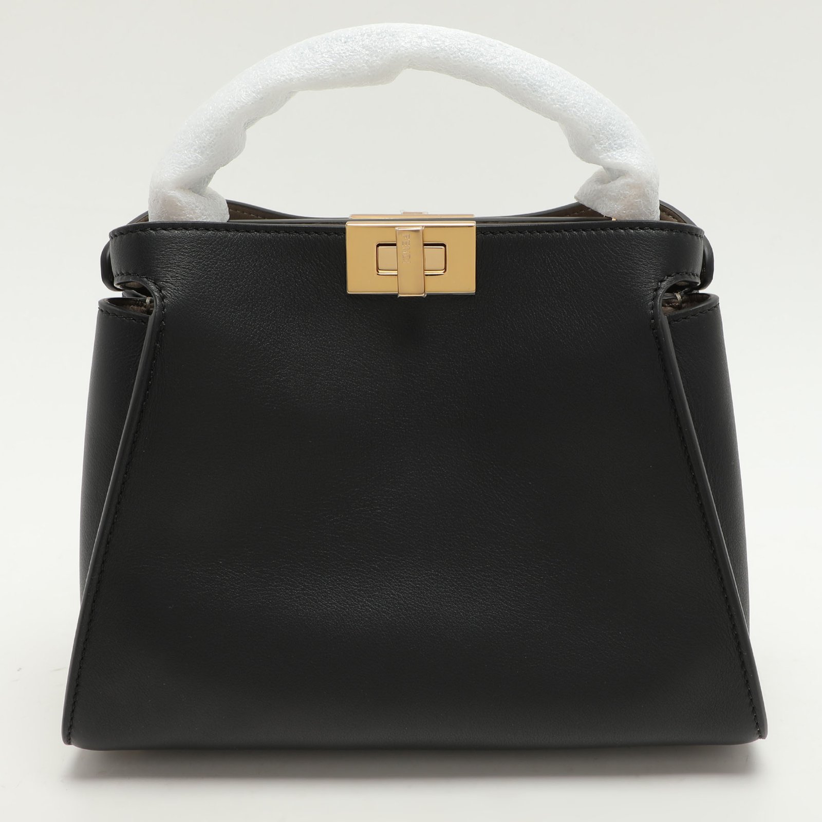 Fendi Black Leather Peekaboo Iconic Essentially Top Handle Bag