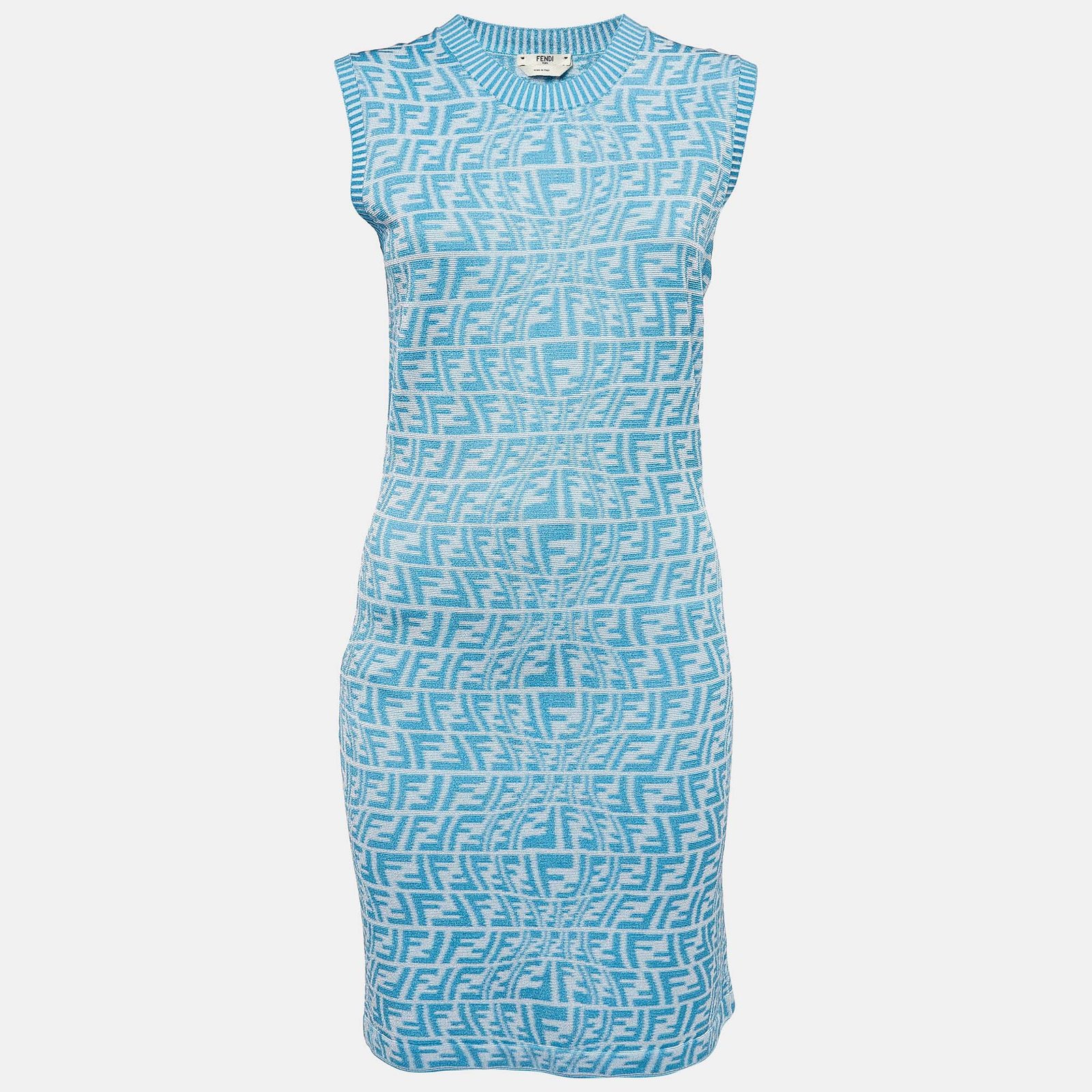 Fendi X Sarah Coleman Blue FF Vertigo Jacquard Knit Bodycon Dress M