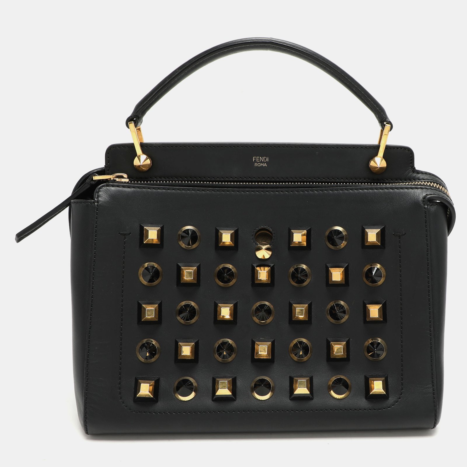 Fendi Black Leather Dotcom Top Handle Bag