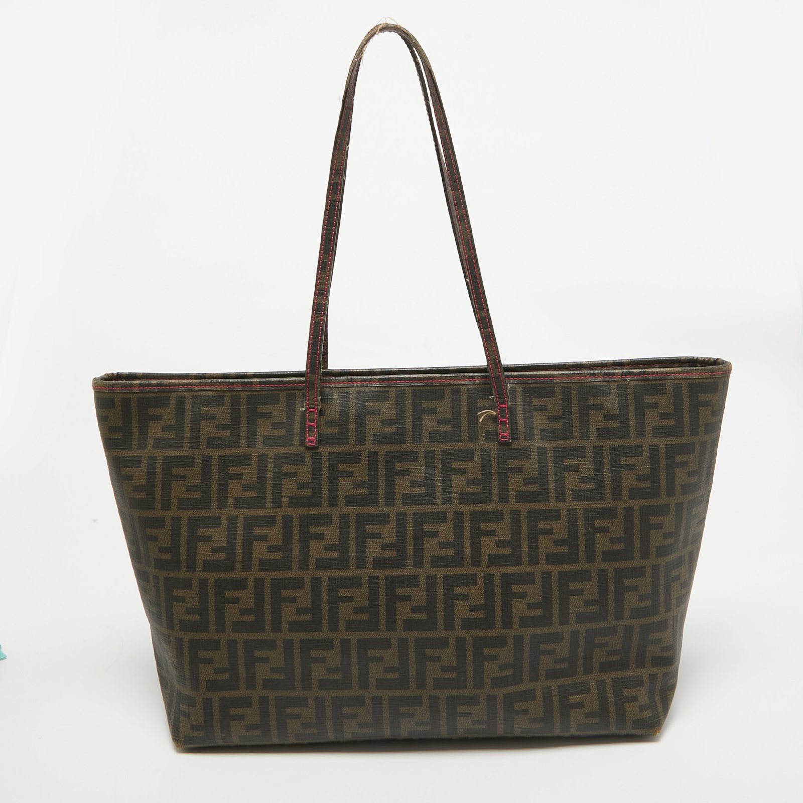 Fendi Tobacco/Pink Zucca Coated Canvas and Leather Roll Shopper Tote