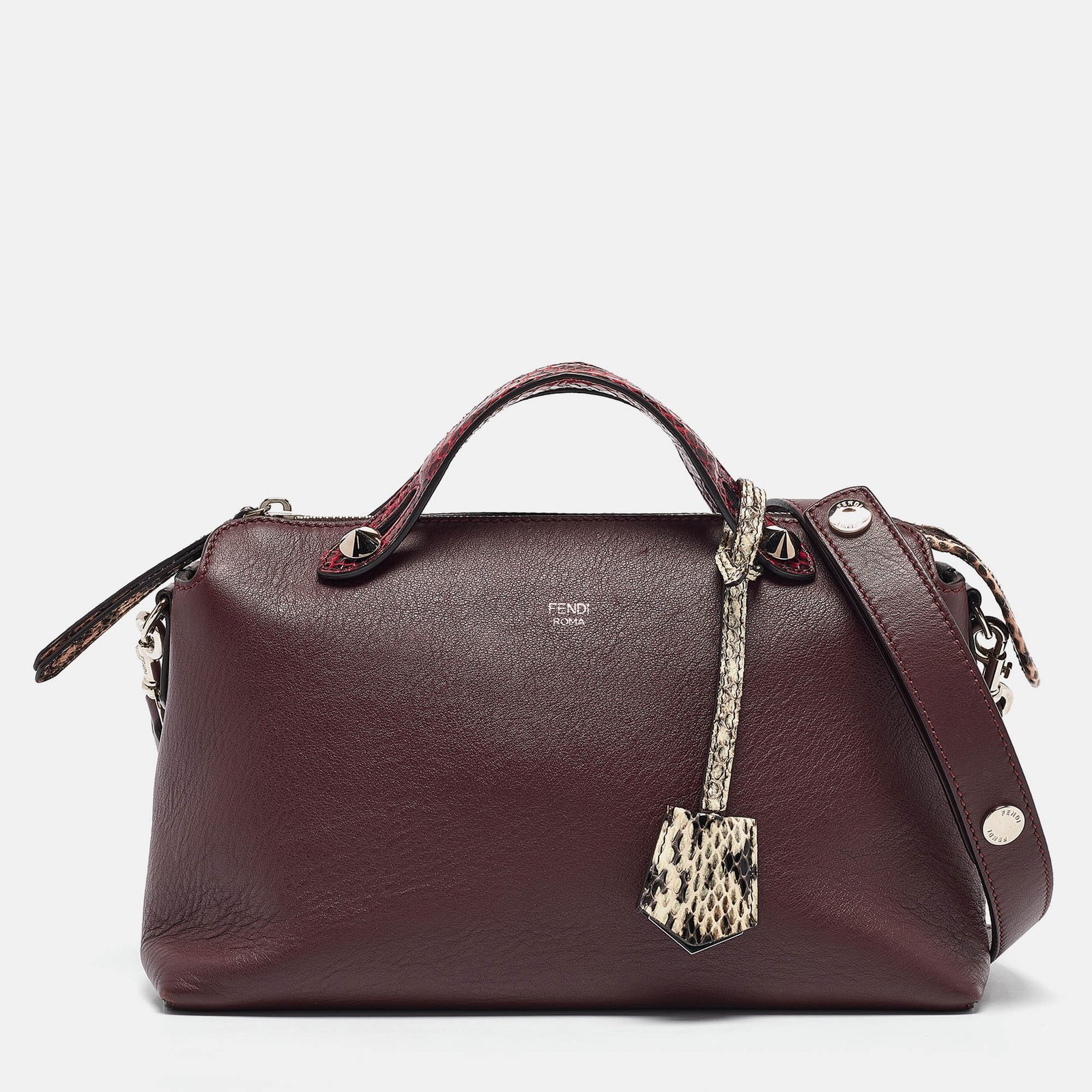 Fendi Burgundy Snakeskin and Leather Medium By The Way Shoulder Bag