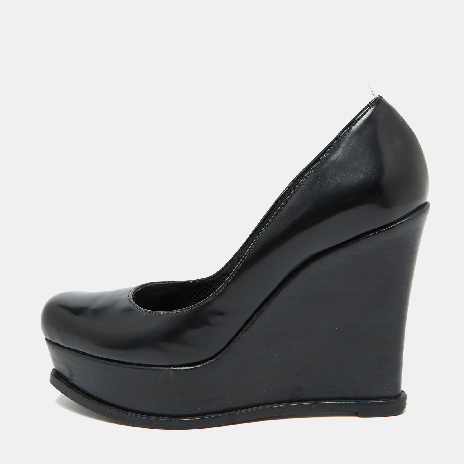 Fendi Black Leather Fendista Platform Wedge Pumps Size 37