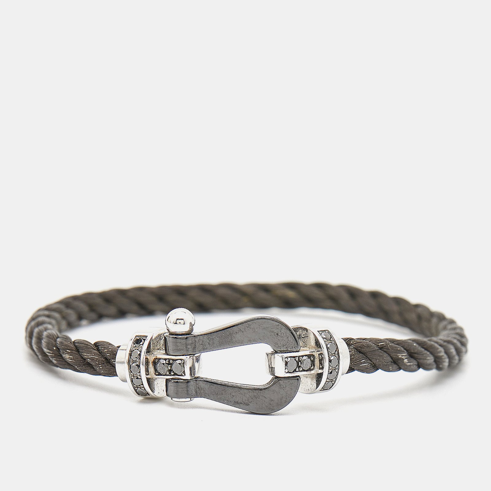 Fred Force 10 Cord Black Diamond Ceramic 18k White Gold Bracelet 16