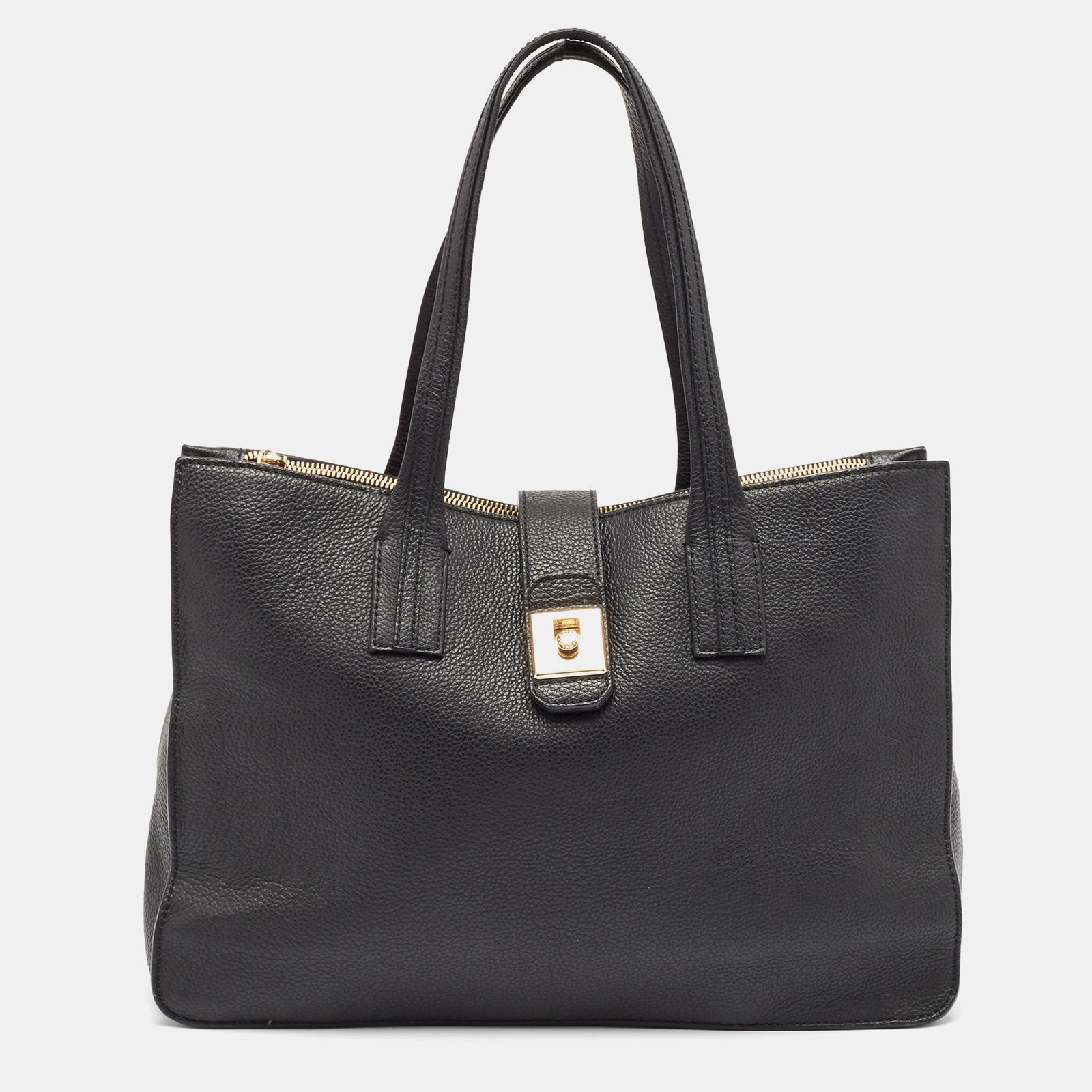 Furla Black Leather Flap Tote