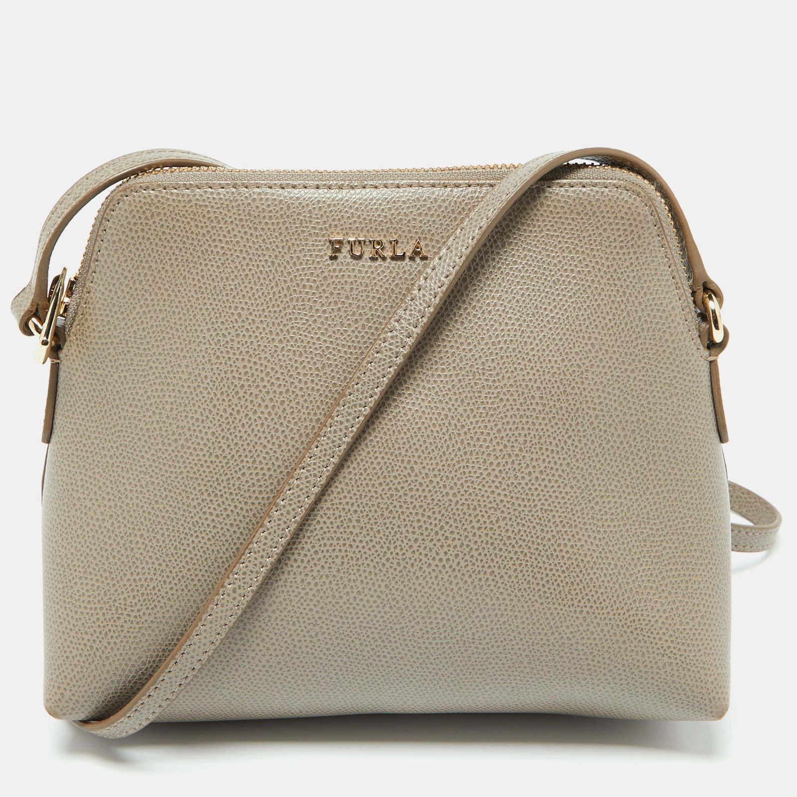 Furla Taupe Grey Leather Camelia Crossbody Bag