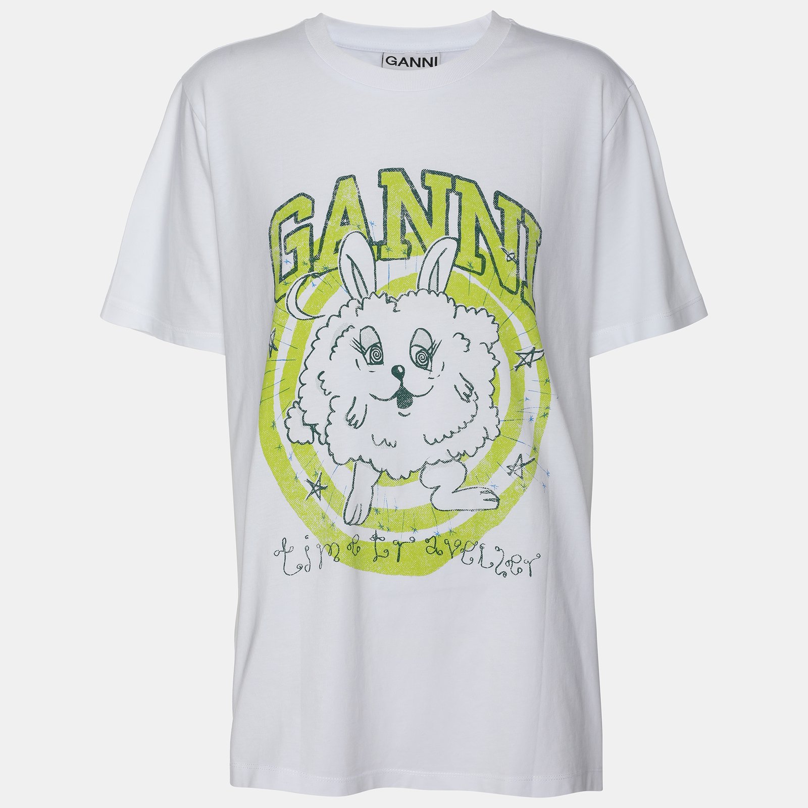 Ganni White Fun Bunny Print T-Shirt L
