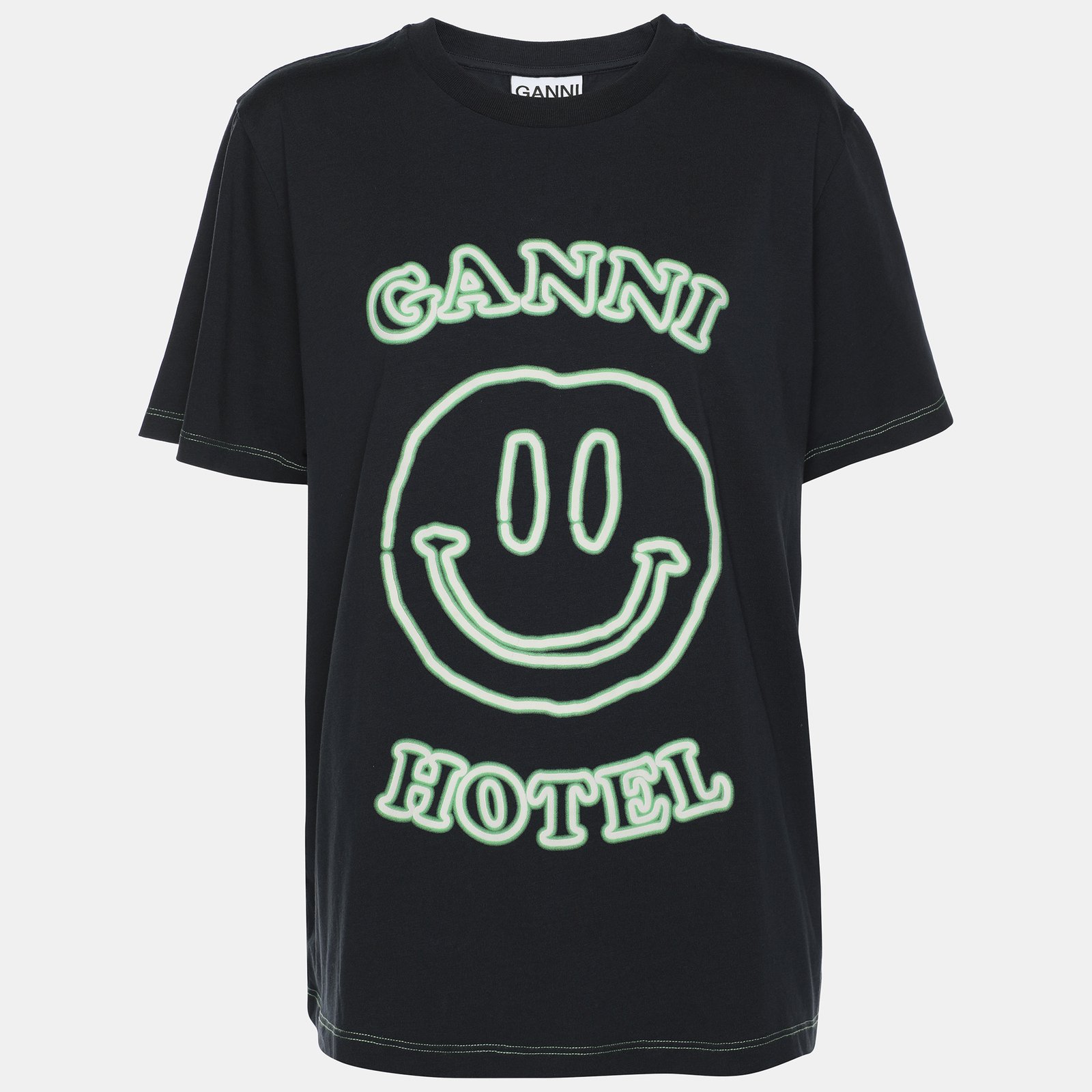 Ganni Black Cotton Hotel T-Shirt L
