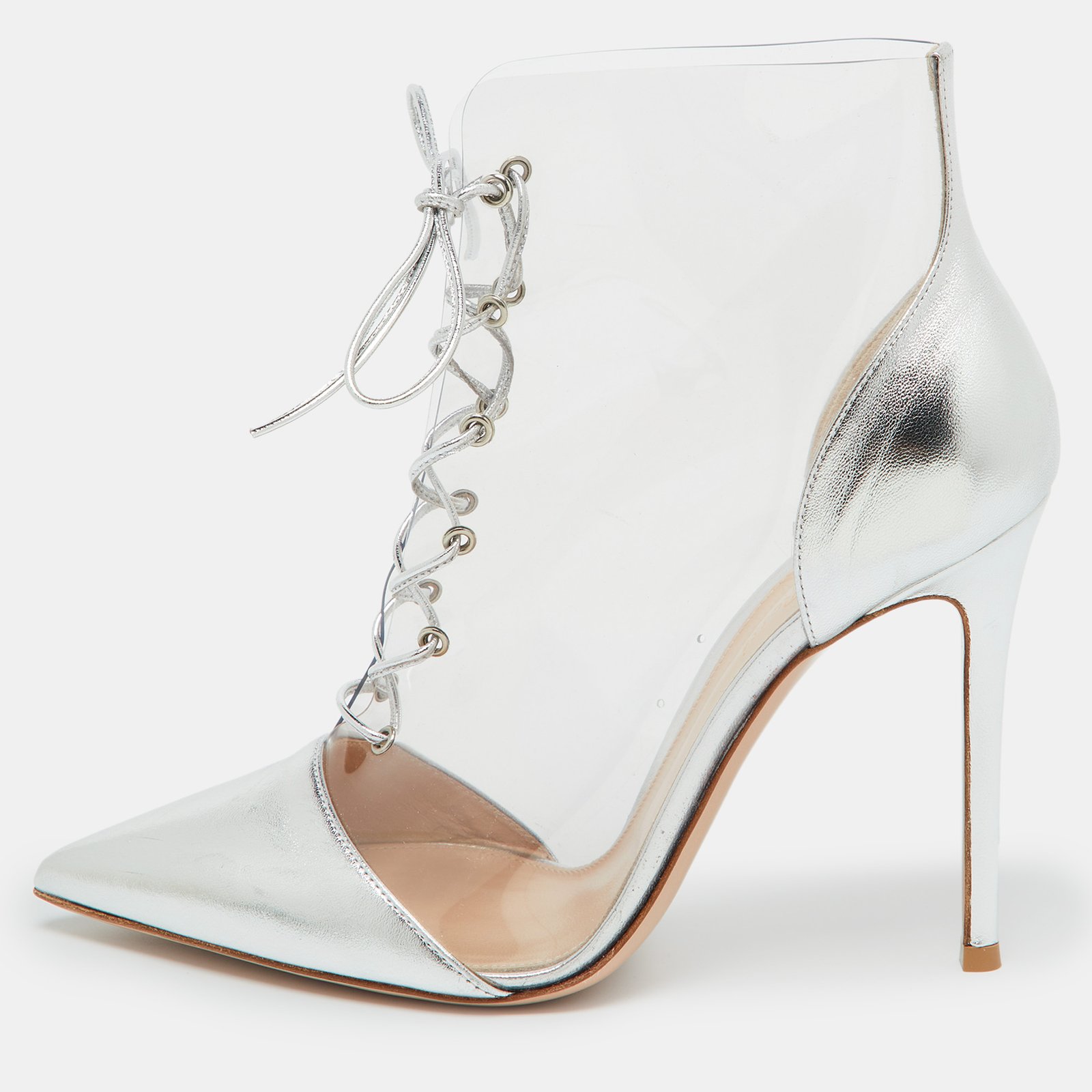 Gianvito Rossi Silver Leather and PVC Icon Ankle Length Boots Size 40