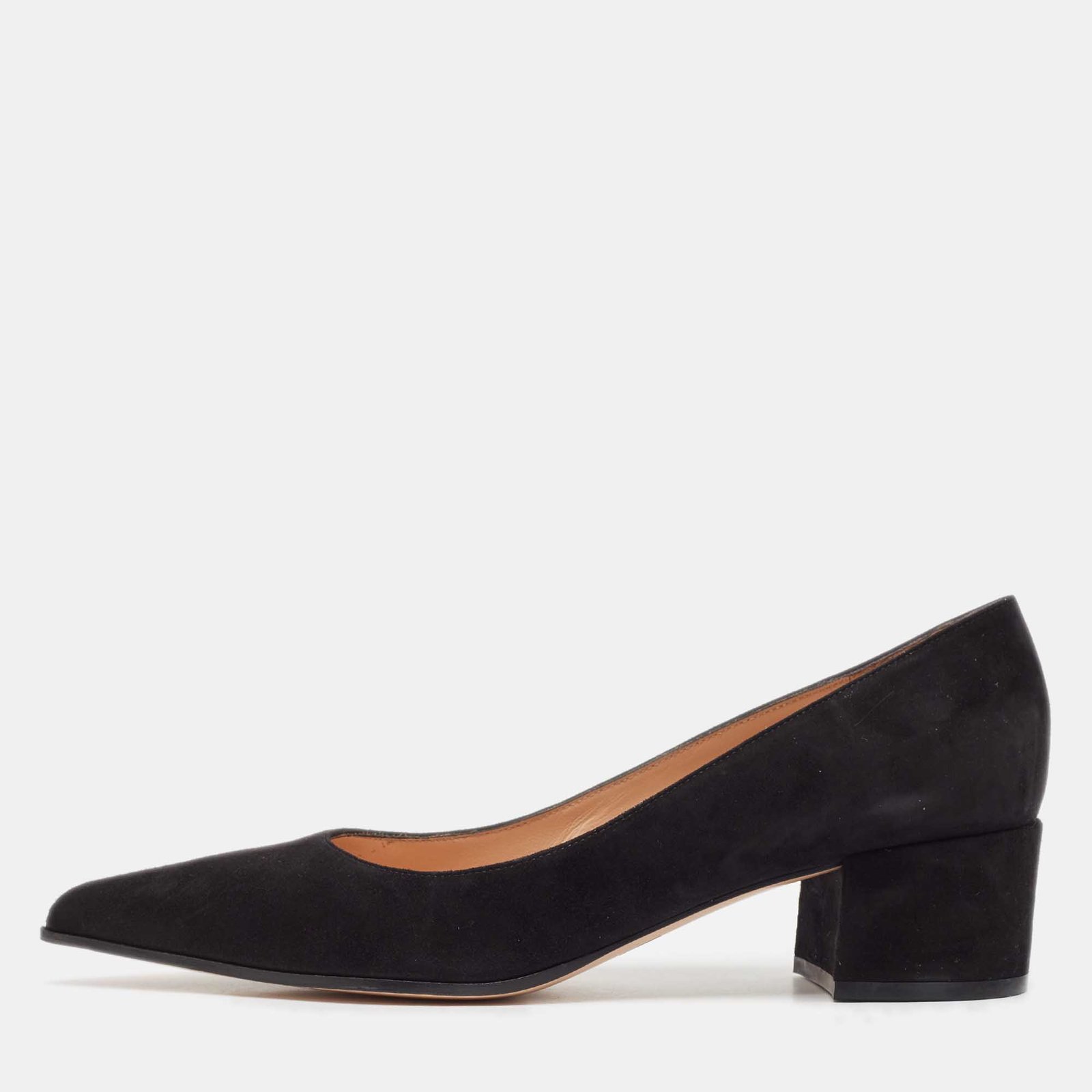 Gianvito Rossi Black Suede Piper Block Heel Pumps Size 39.5