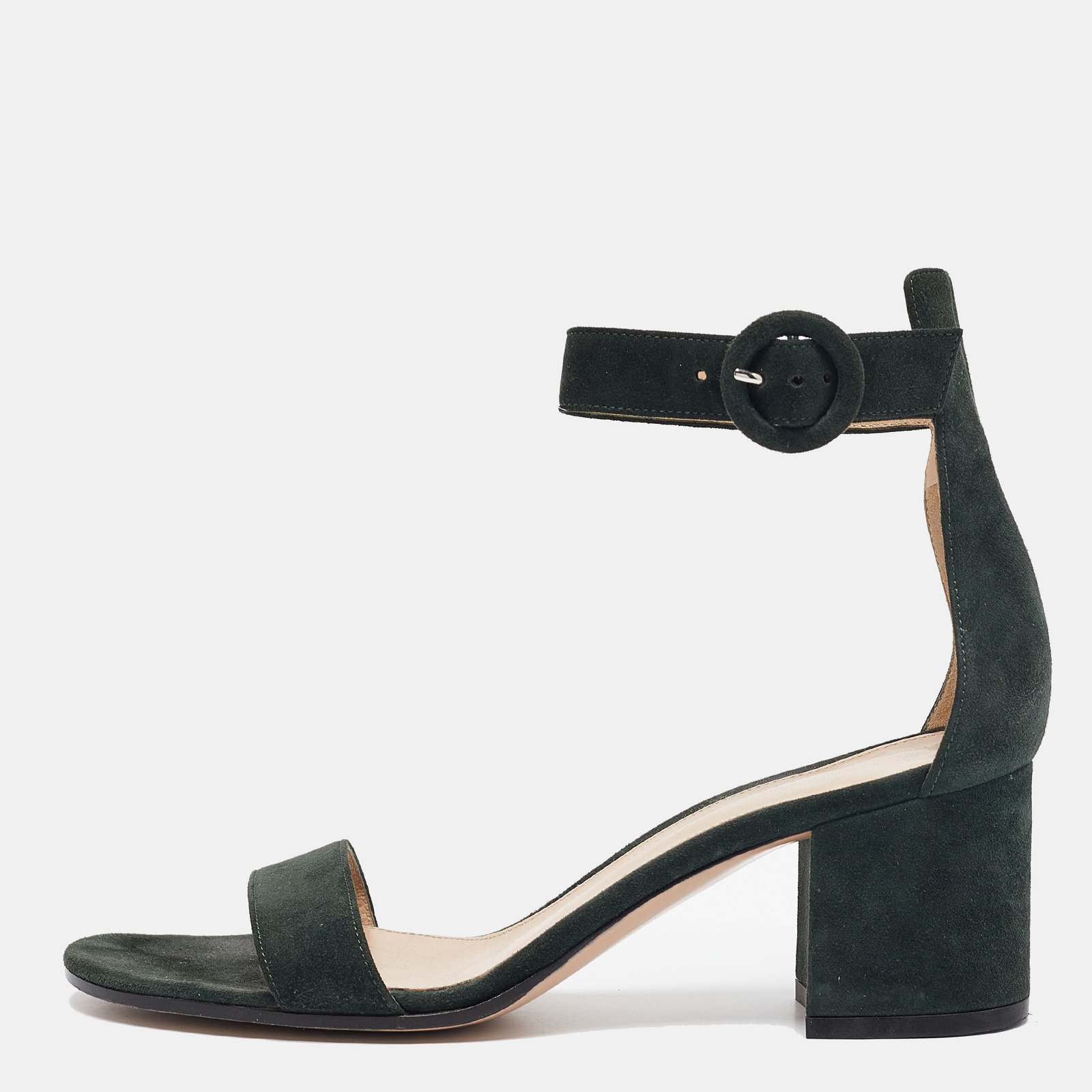 Gianvito Rossi Dark Green Suede Versilia Sandals Size 38