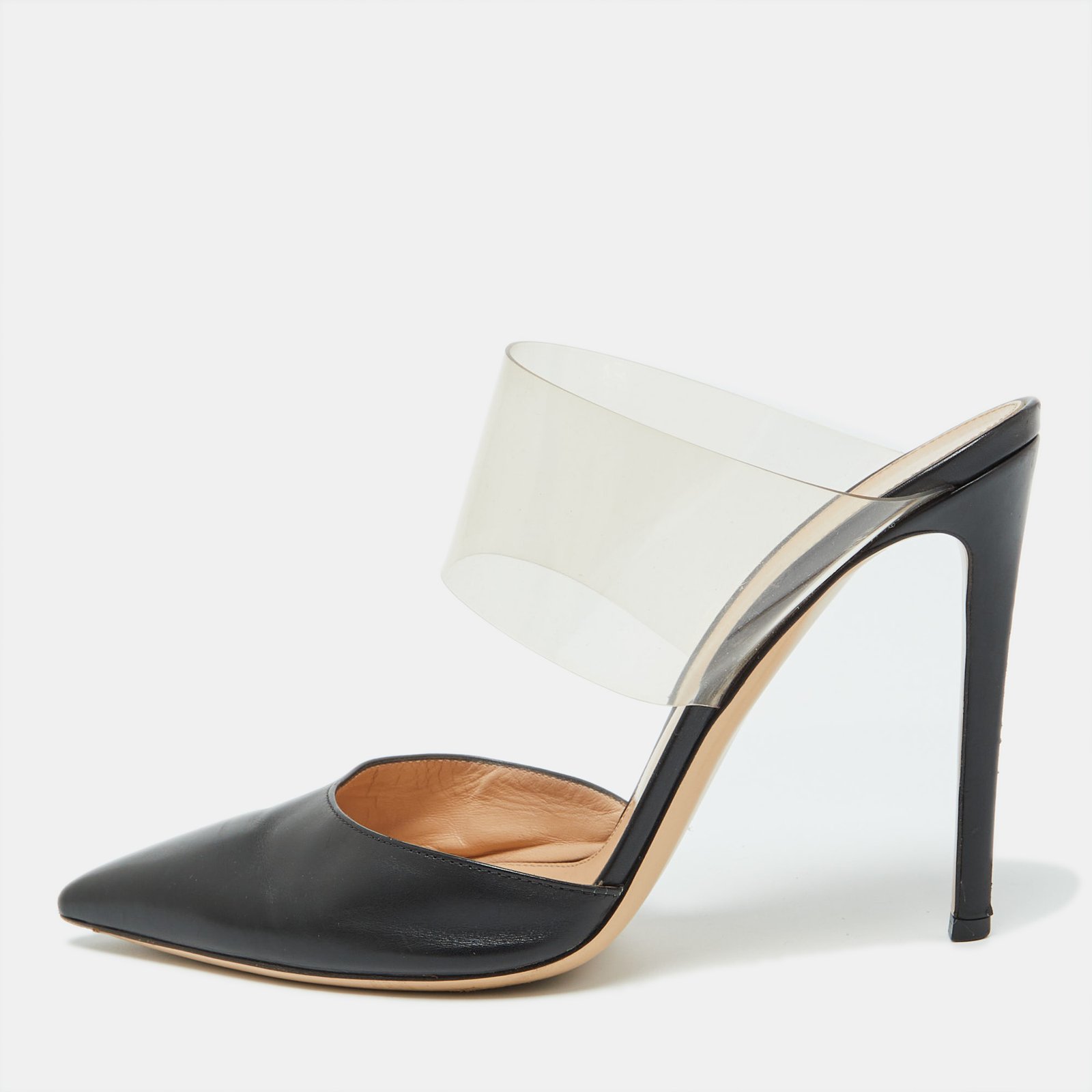 Gianvito Rossi Black Leather and PVC Plexi Pointed Toe Mules Size 41