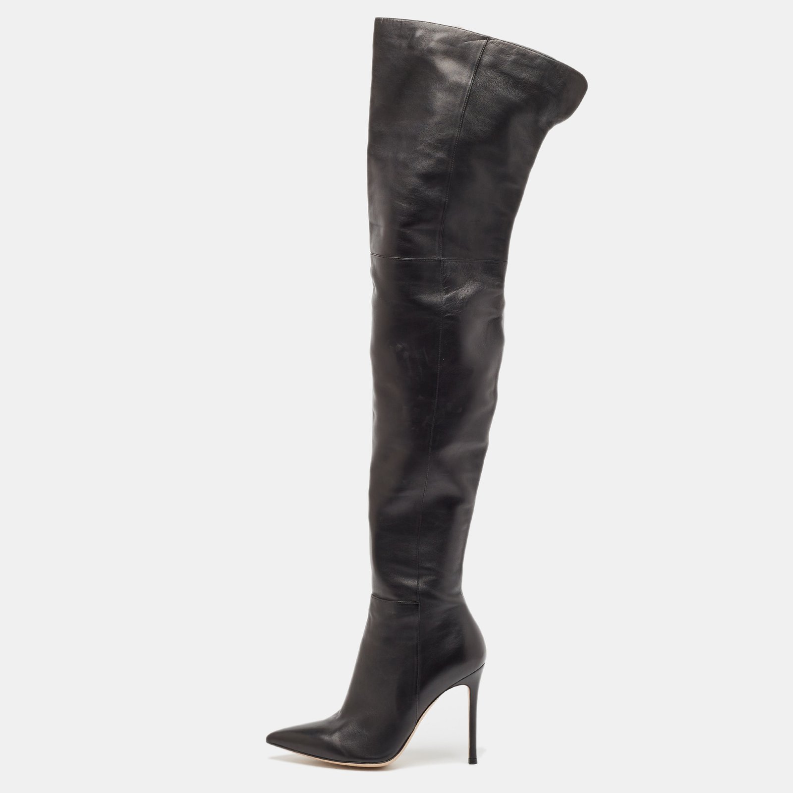 Gianvito Rossi Black Patent Leather Pointed-Toe Over The Knee Boots Size 38