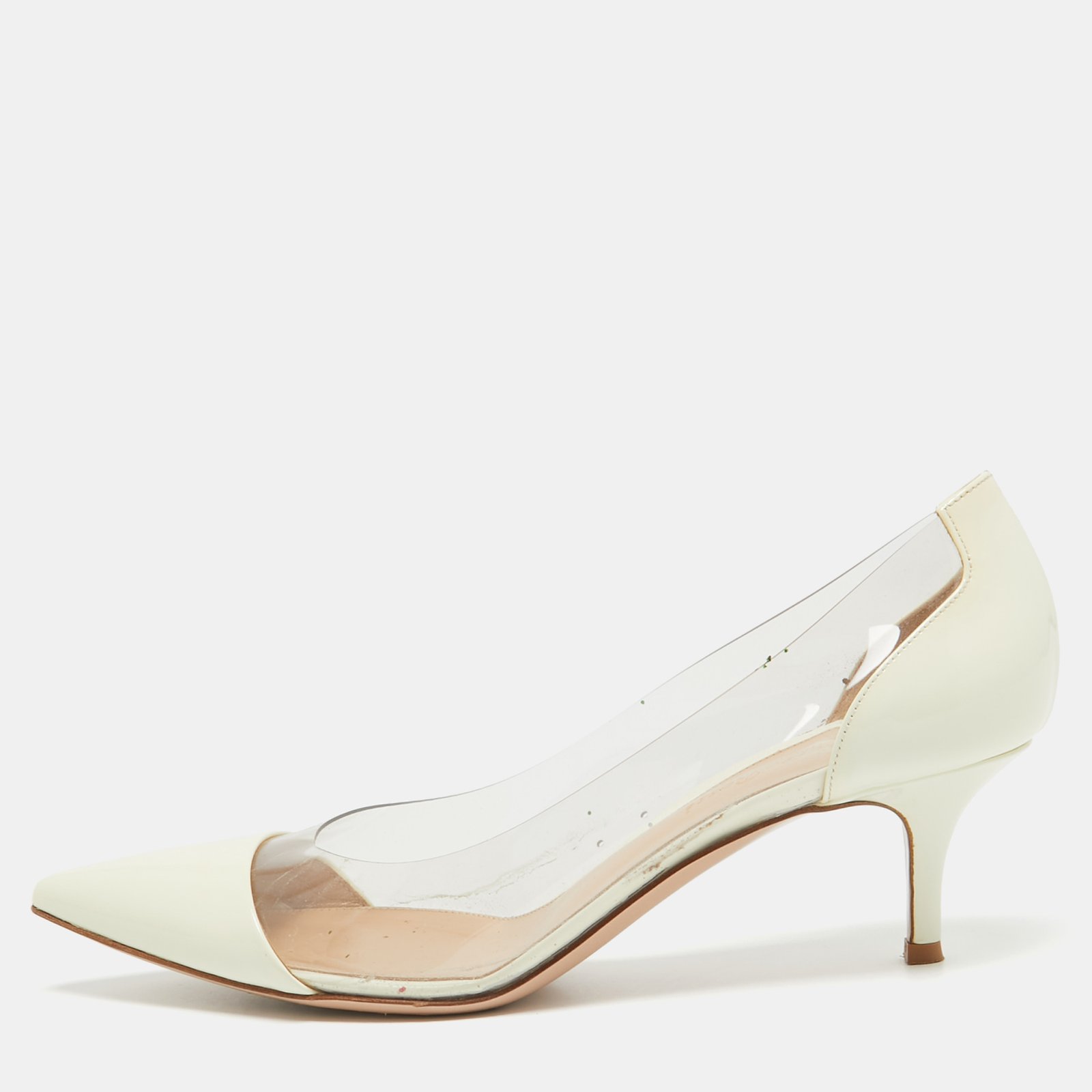 Gianvito Rossi Off White Patent Leather and PVC Plexi Pumps Size 38.5