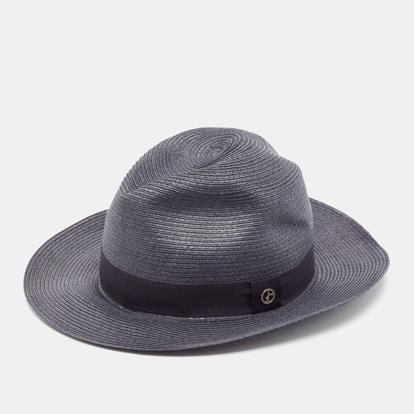 Emporio Armani Grey Logo-Plaque Woven Raffia Sun Hat