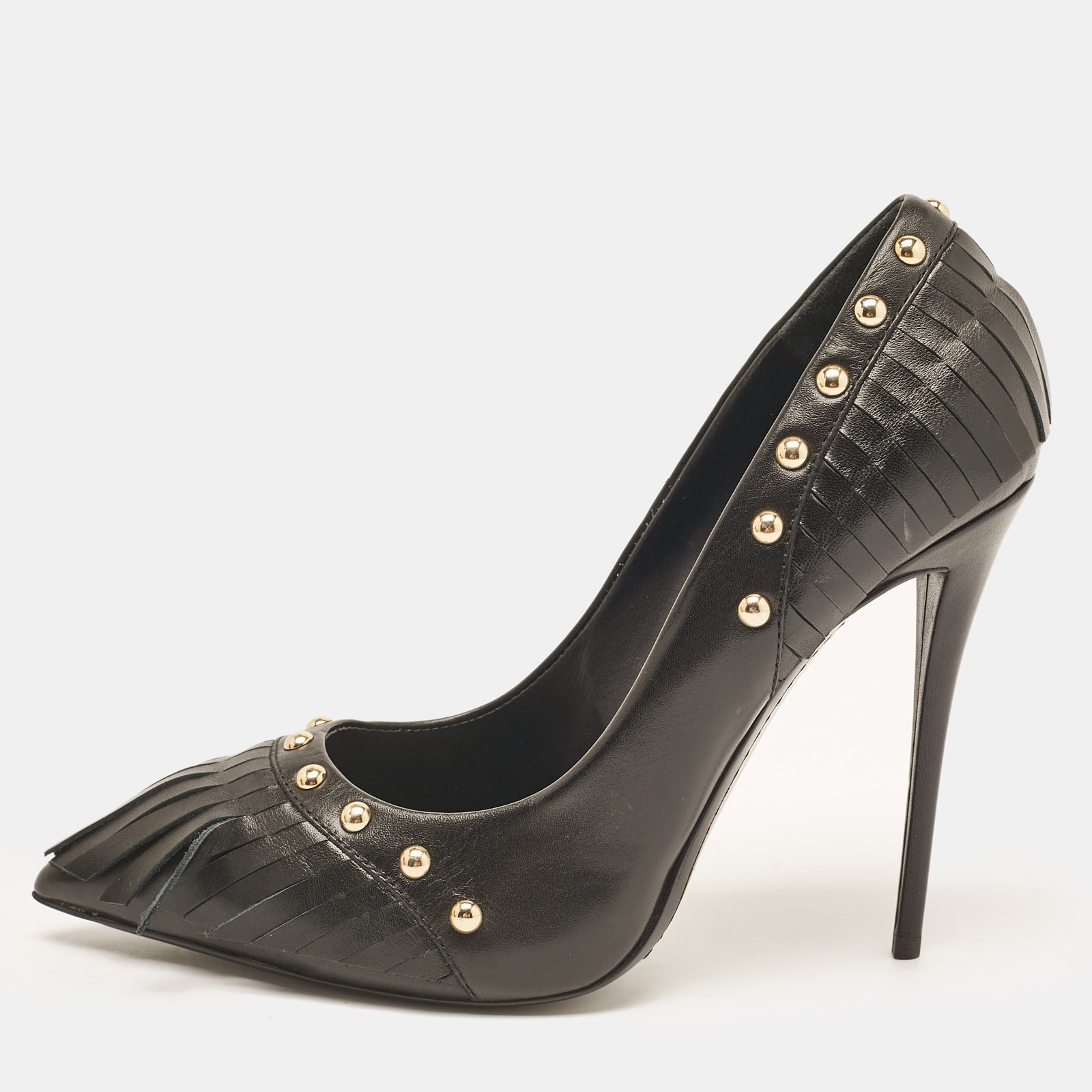 Giuseppe Zanotti Black Leather Studded Fringe Pumps Size 38