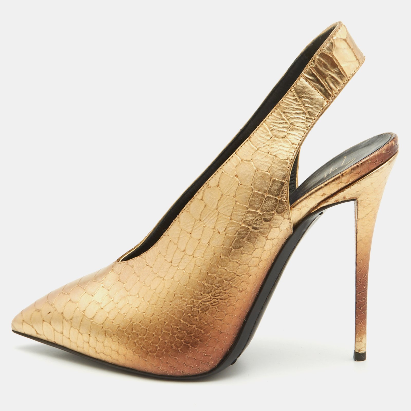 Giuseppe Zanotti Metallic Golden Python Embossed Leather Slingback Pumps Size 38