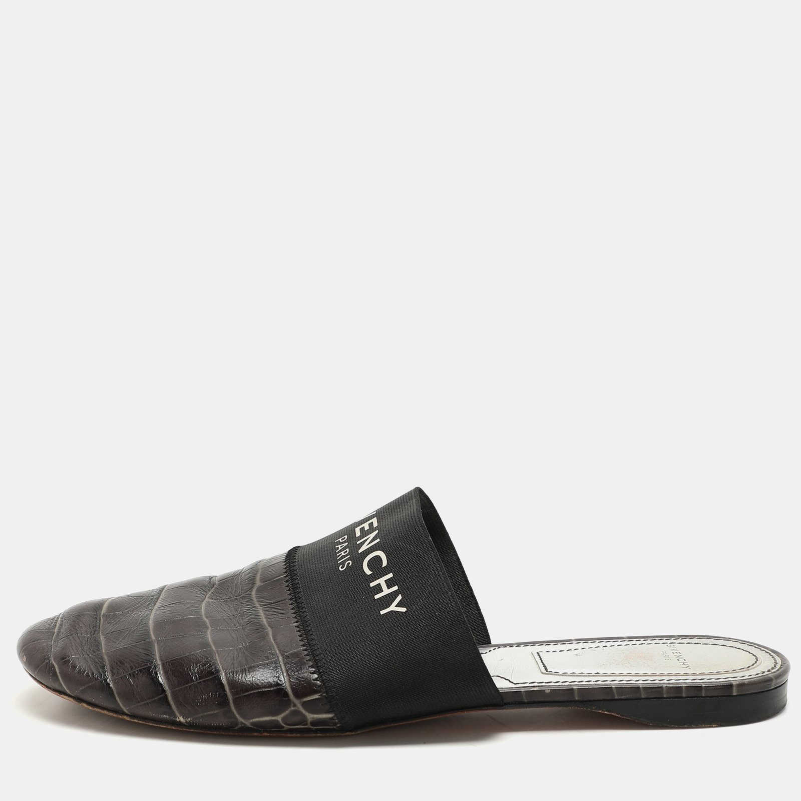 Givenchy Black Croc Embossed Leather and Elastic Bedford Mules Size 38