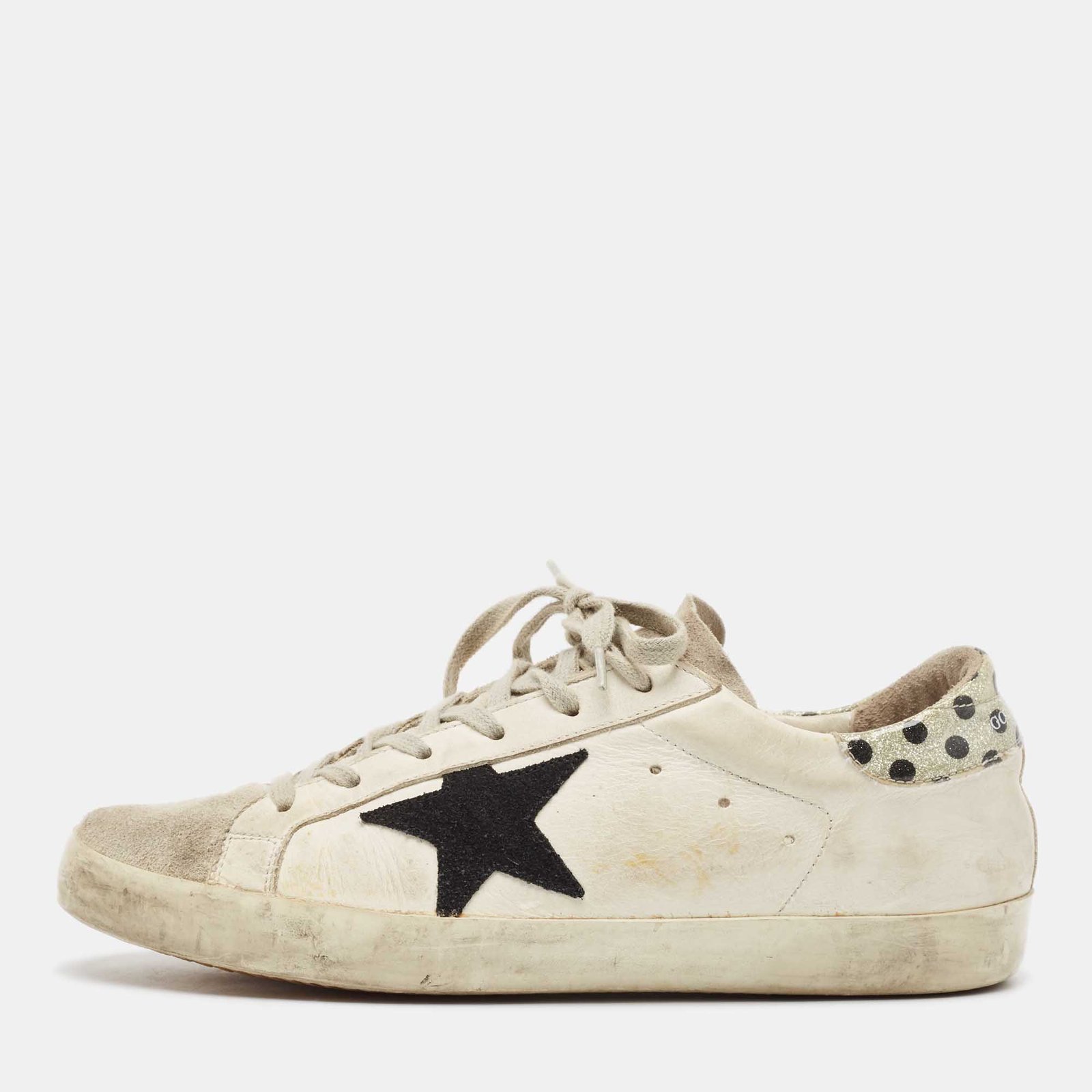 Golden Goose White Leather and Suede Super Star Lace Up Sneakers Size 40