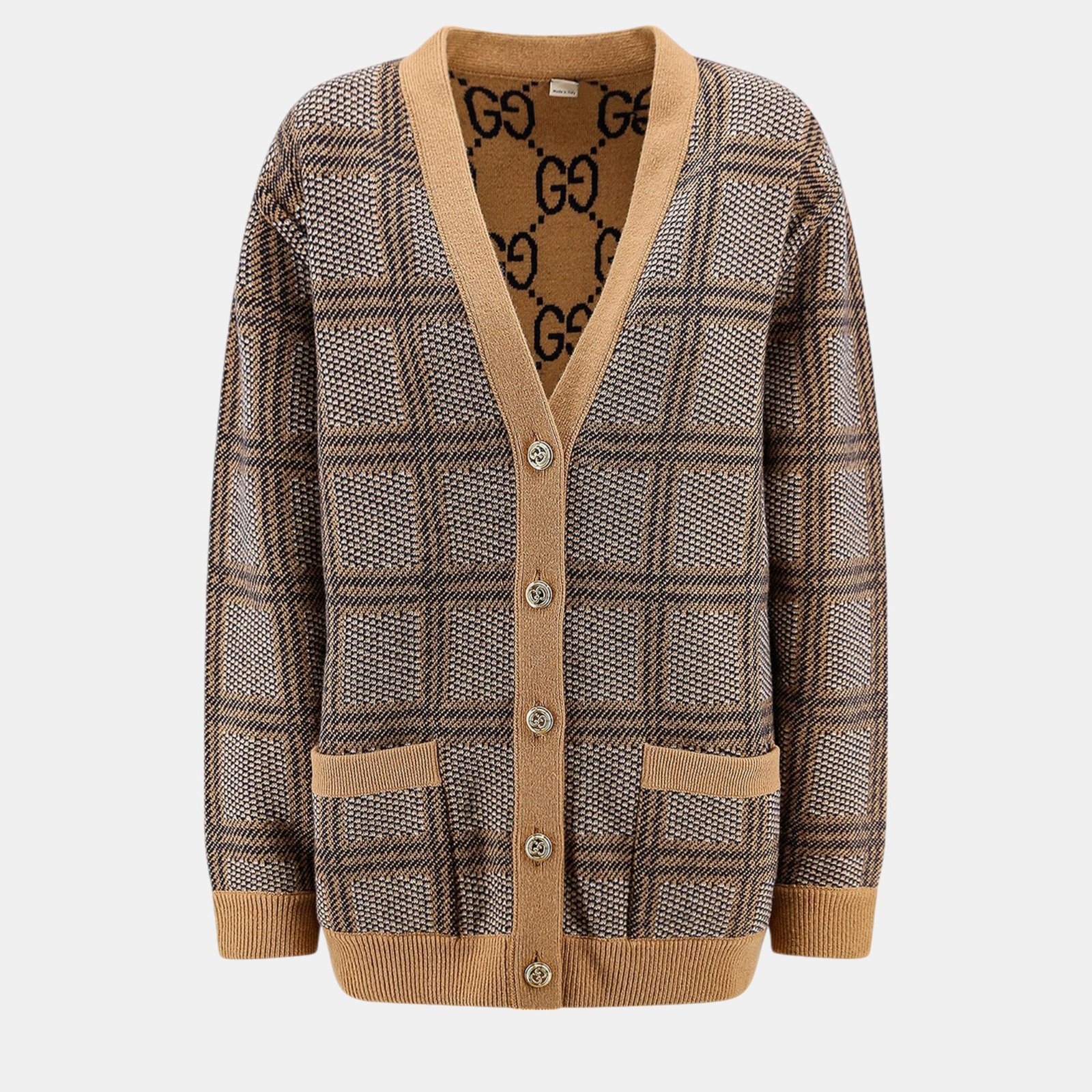 Gucci Beige Wool Cardigan With Madras Motif Cardigan Xs