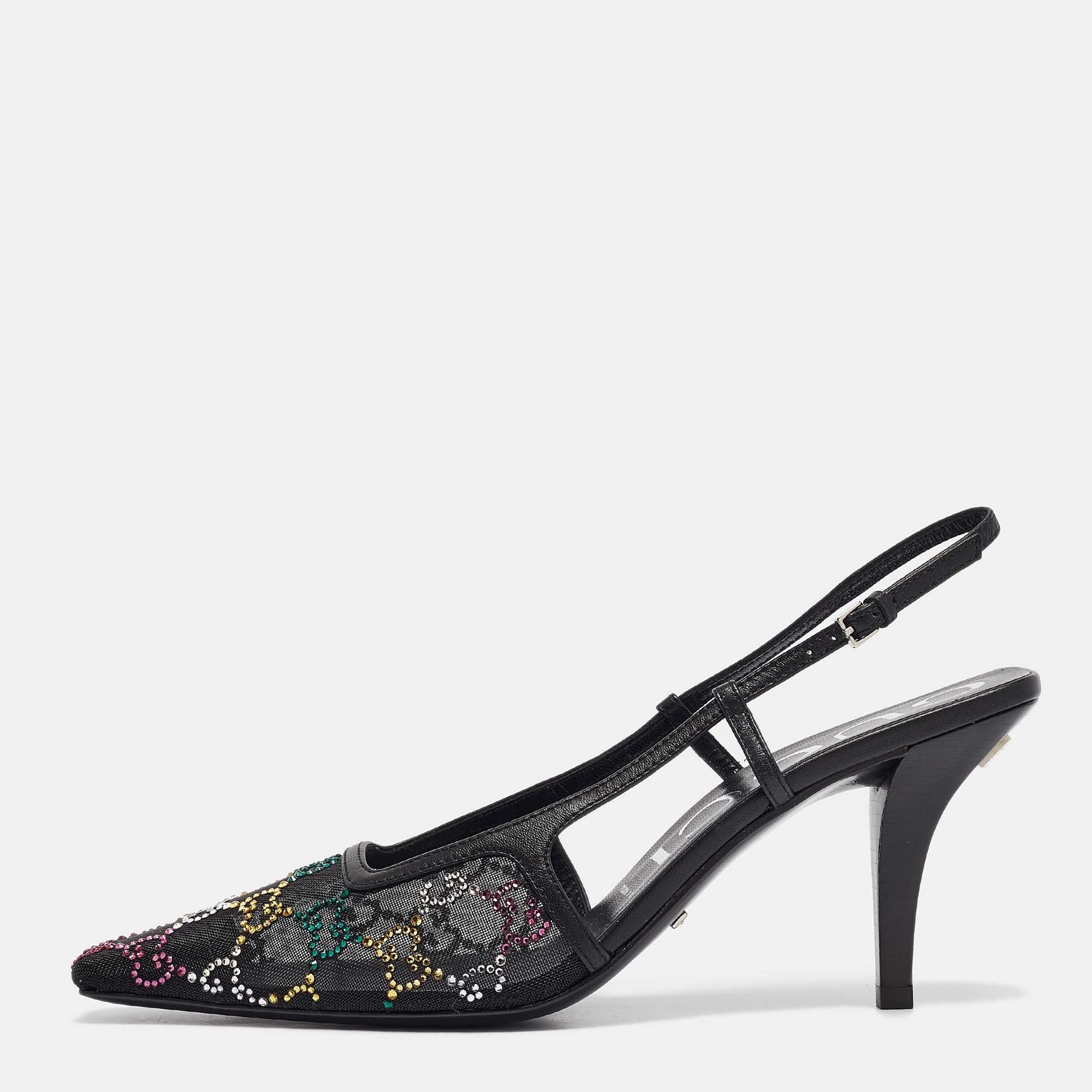 Gucci Multicolor Leather and Mesh Crystal Embellished Pumps Size 38