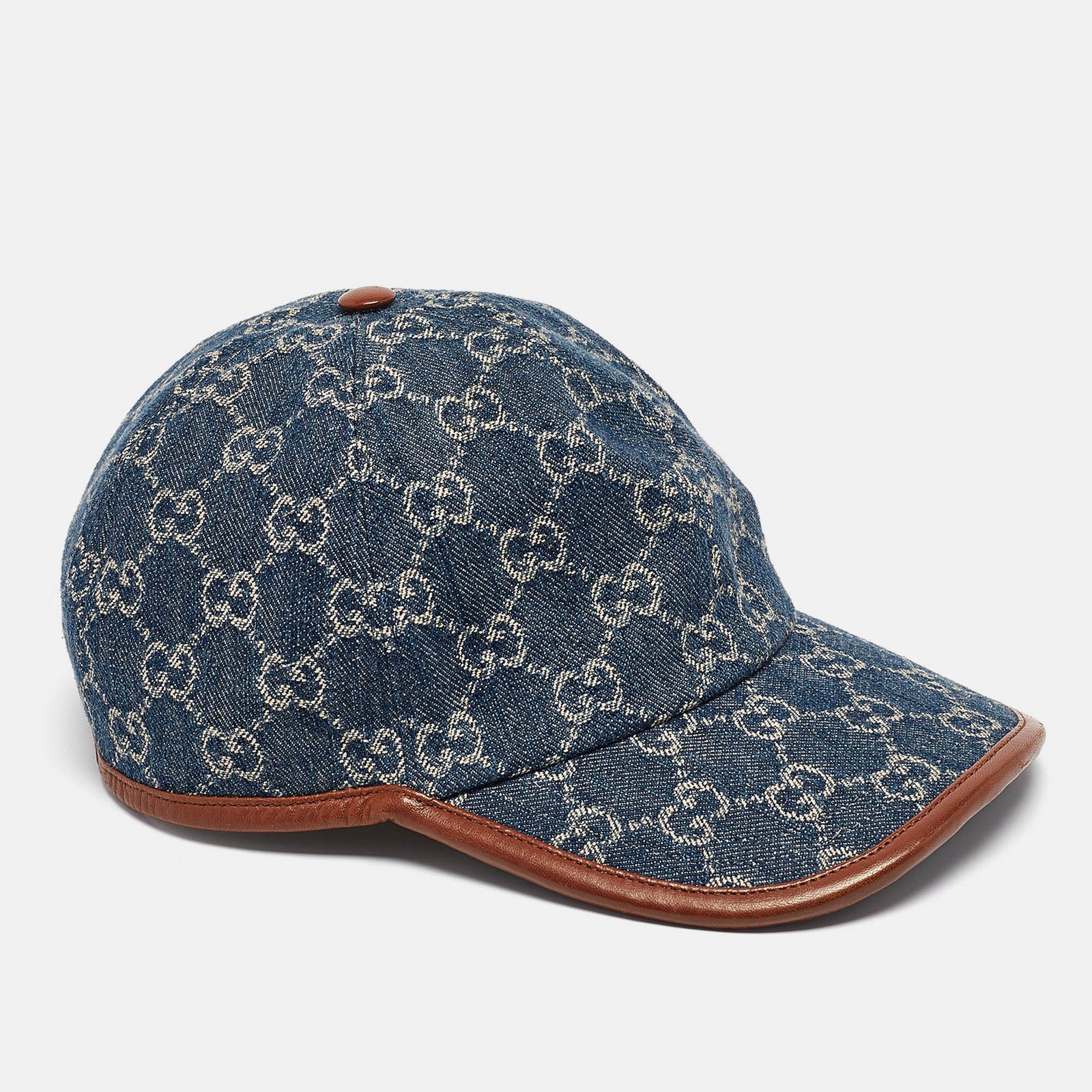 Gucci Blue GG Supreme Jacquard Denim and Leather Baseball Cap