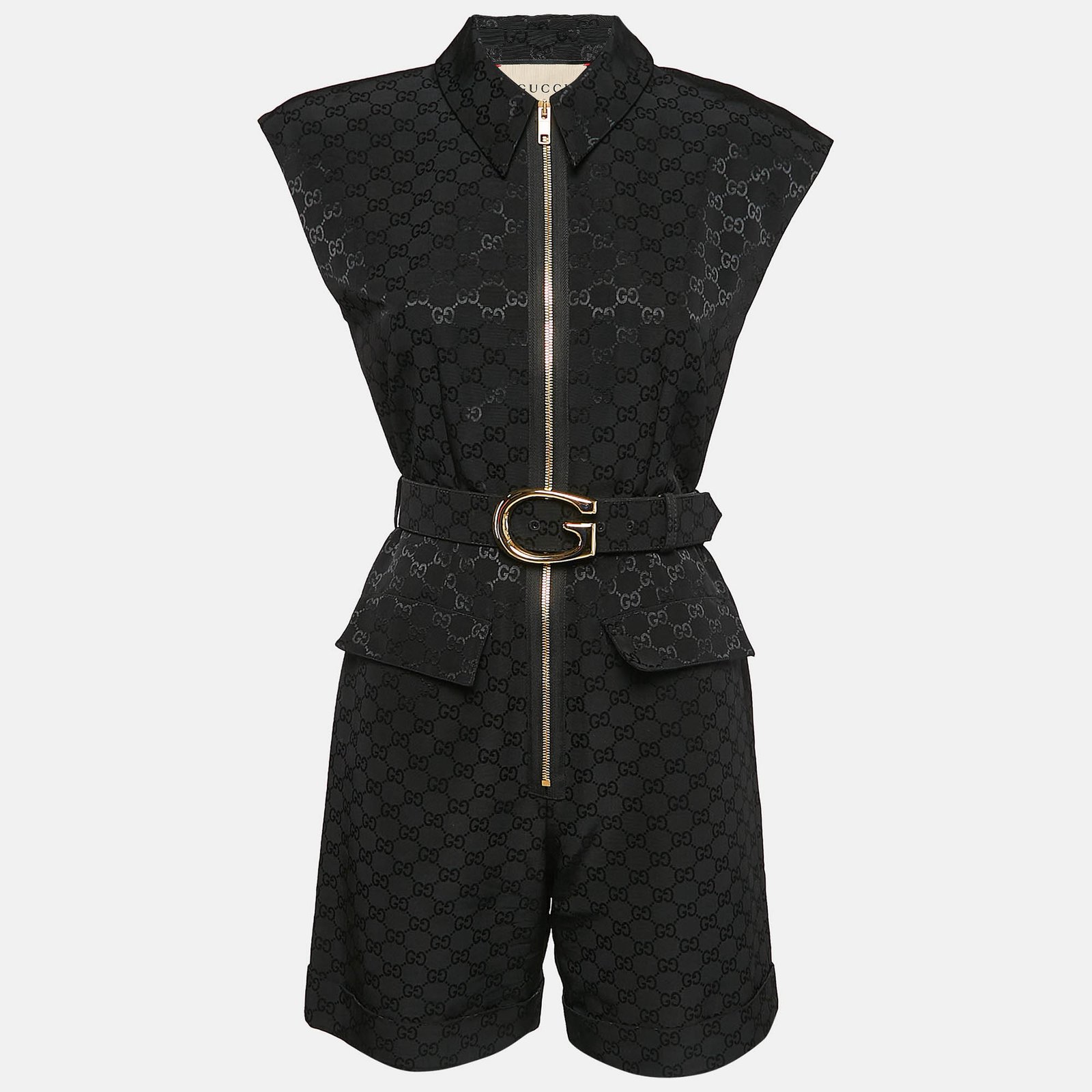 Gucci Black GG Supreme Jacquard Belted Playsuit S