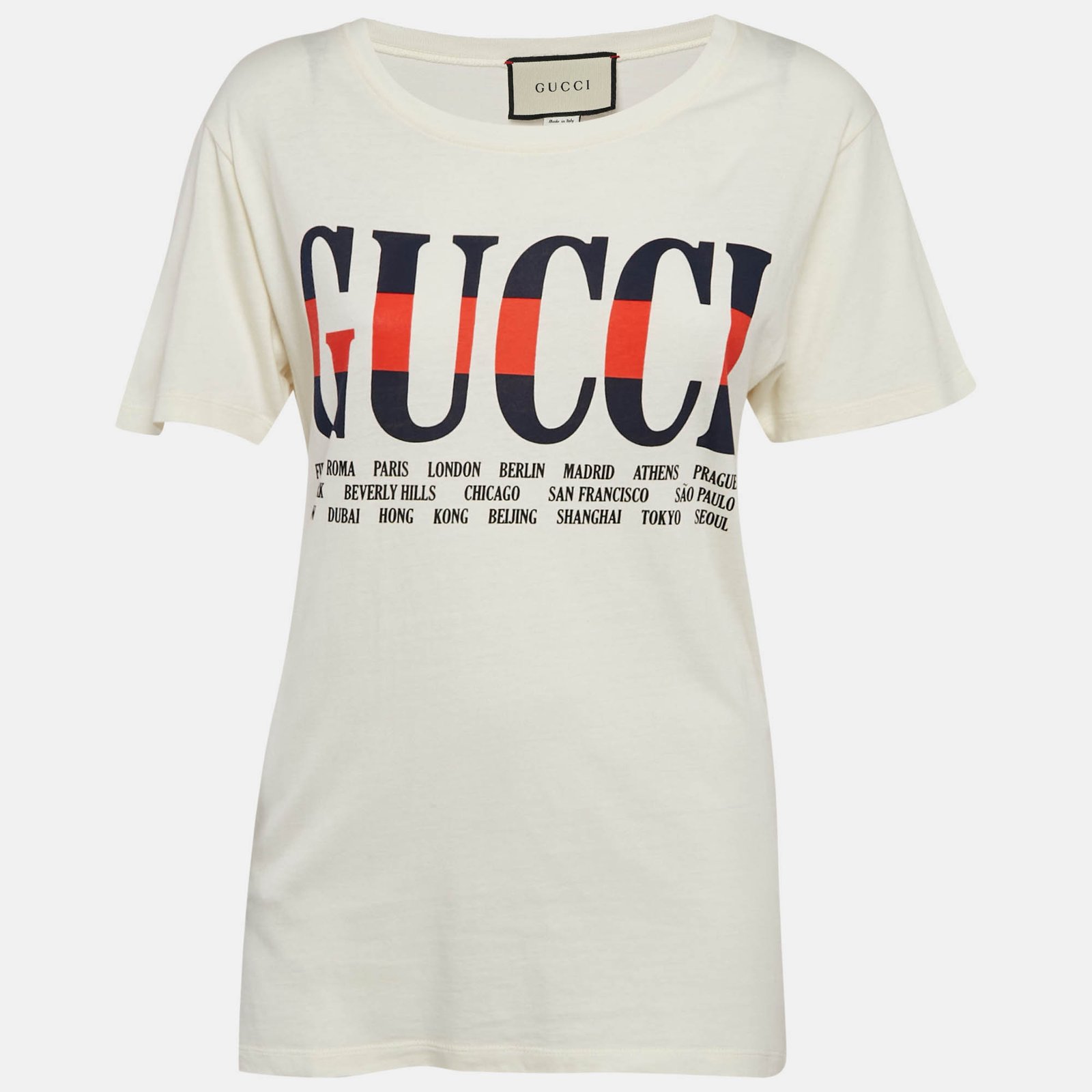Gucci Cream Logo Print Cotton Jersey T-Shirt XXXS