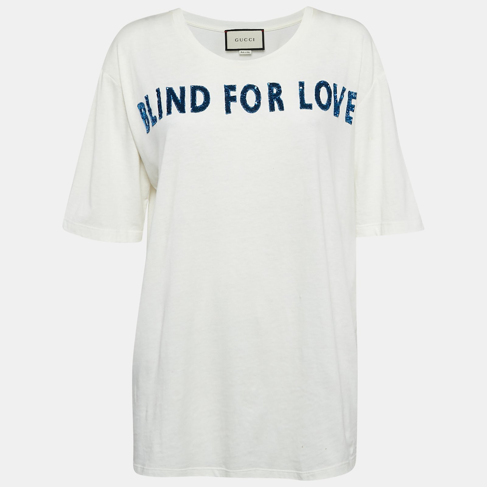 Gucci White Blind For Love Sequin Jersey Oversized T-Shirt M