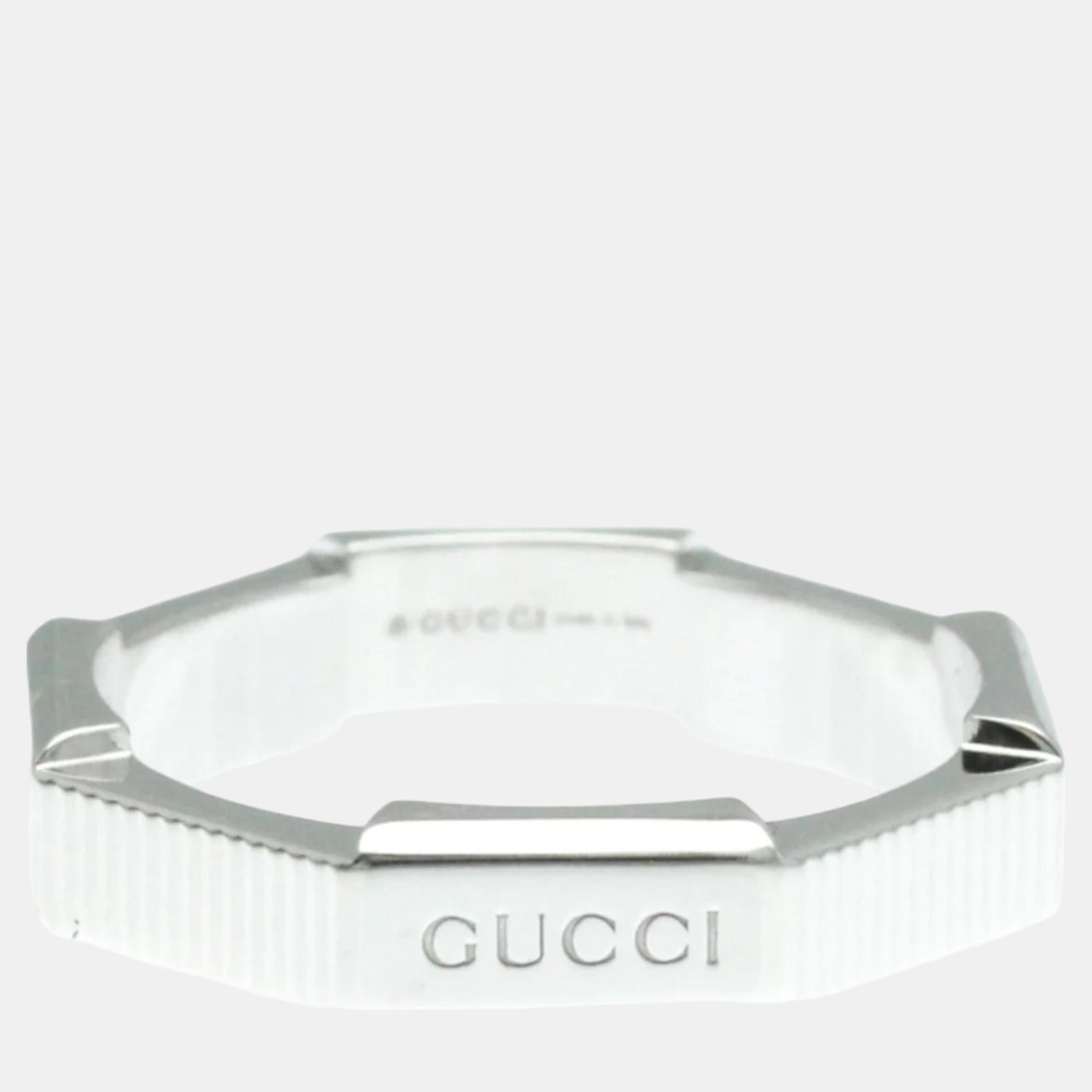 Gucci 18K White Gold Silver Link Toe No Stone Ring