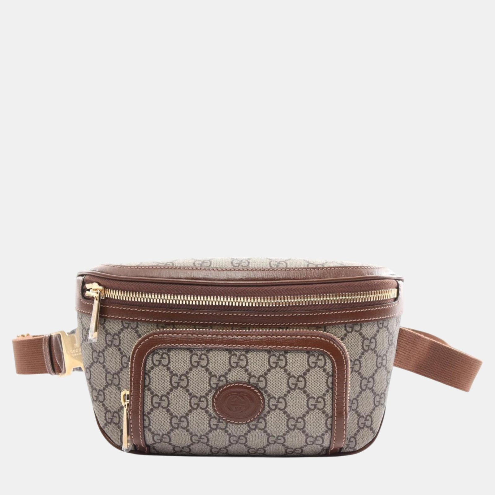 Gucci Beige Brown Coated Canvas Leather GG Supreme Large Belt Bag