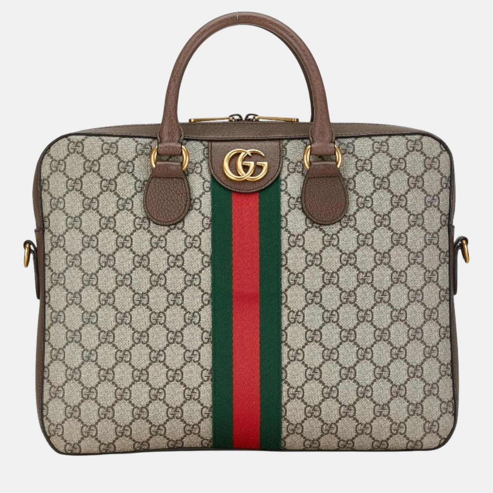 Gucci Beige Brown PVC Leather GG Supreme Sherry Line Ophidia Handbag