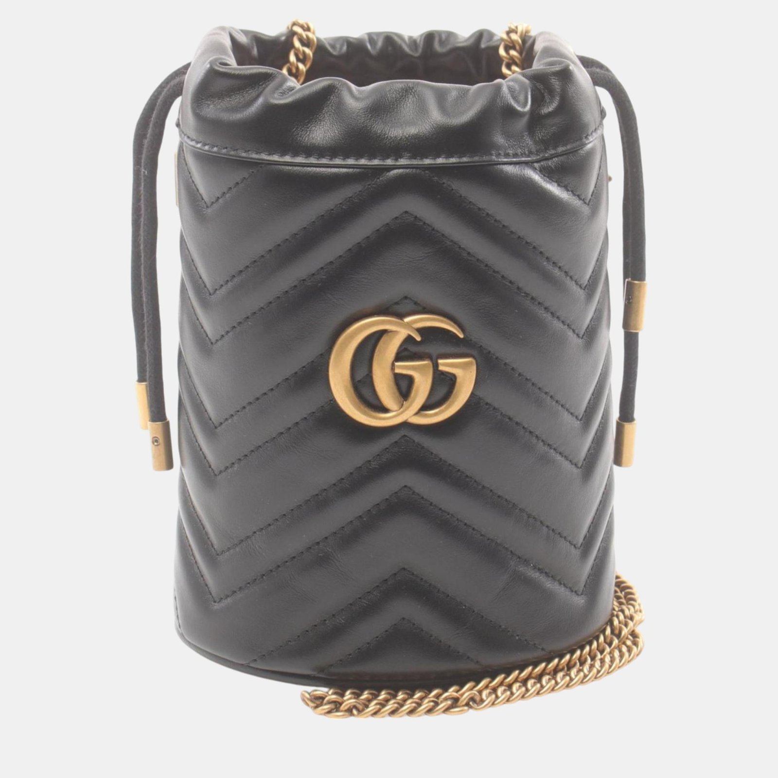 Gucci Black Leather GG Marmont Bucket Bag