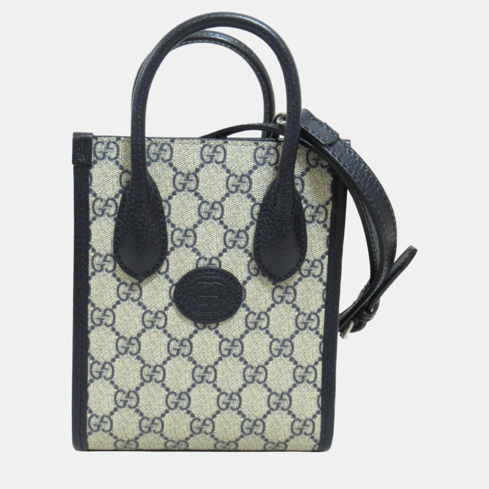 Gucci Navy Leather Coated Canvas Interlocking G Tote Bag
