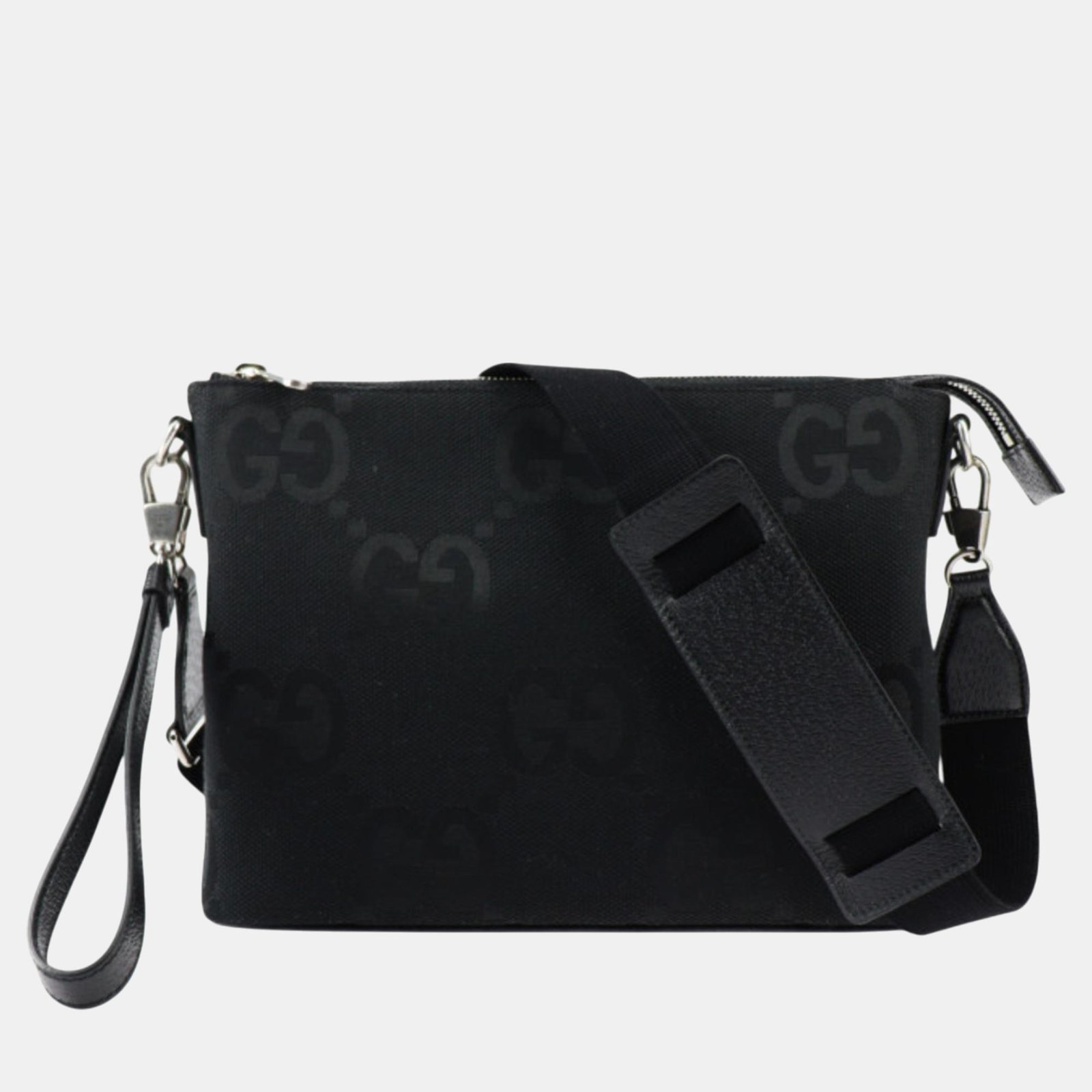 Gucci Black Canvas Leather Medium Messenger Jumbo GG Shoulder Bag