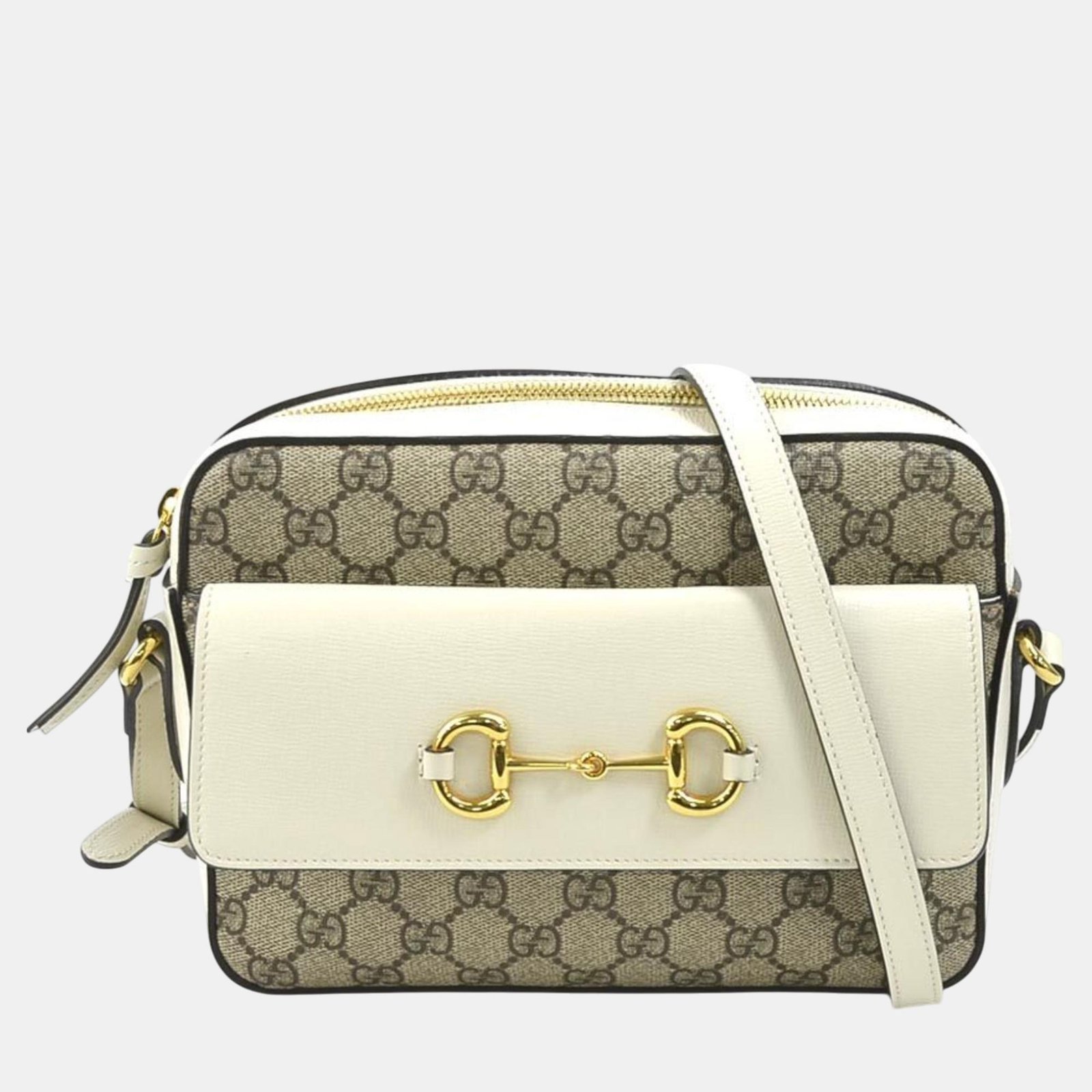 Gucci Beige/White Gold PVC/Leather GG Supreme Shoulder Bag