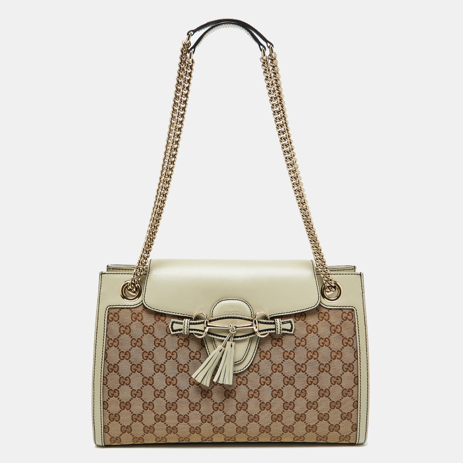 Gucci Beige/White GG Canvas and Leather Large Emily Chain Shoulder Bag