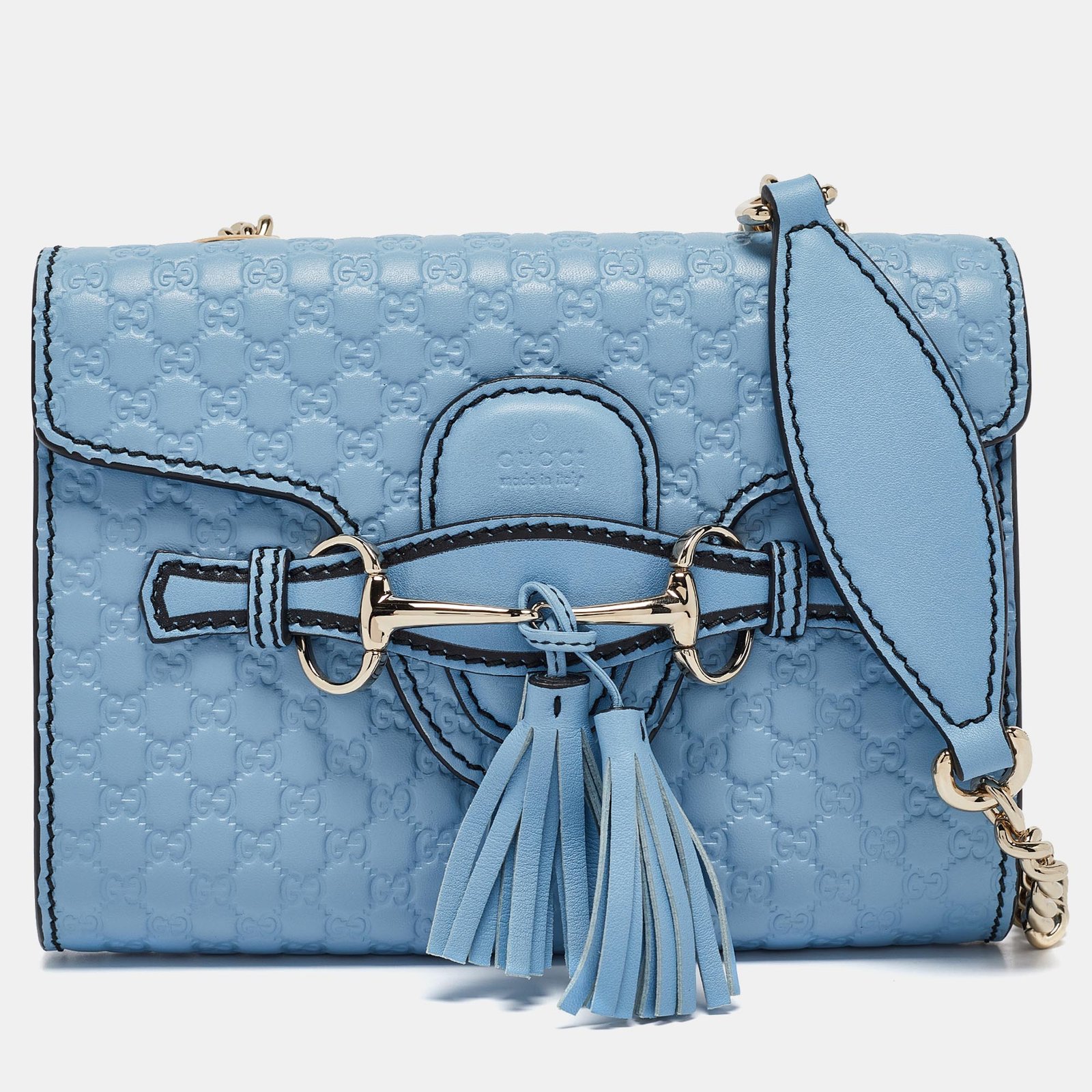 Gucci Blue Microguccissima Leather Mini Emily Chain Crossbody Bag