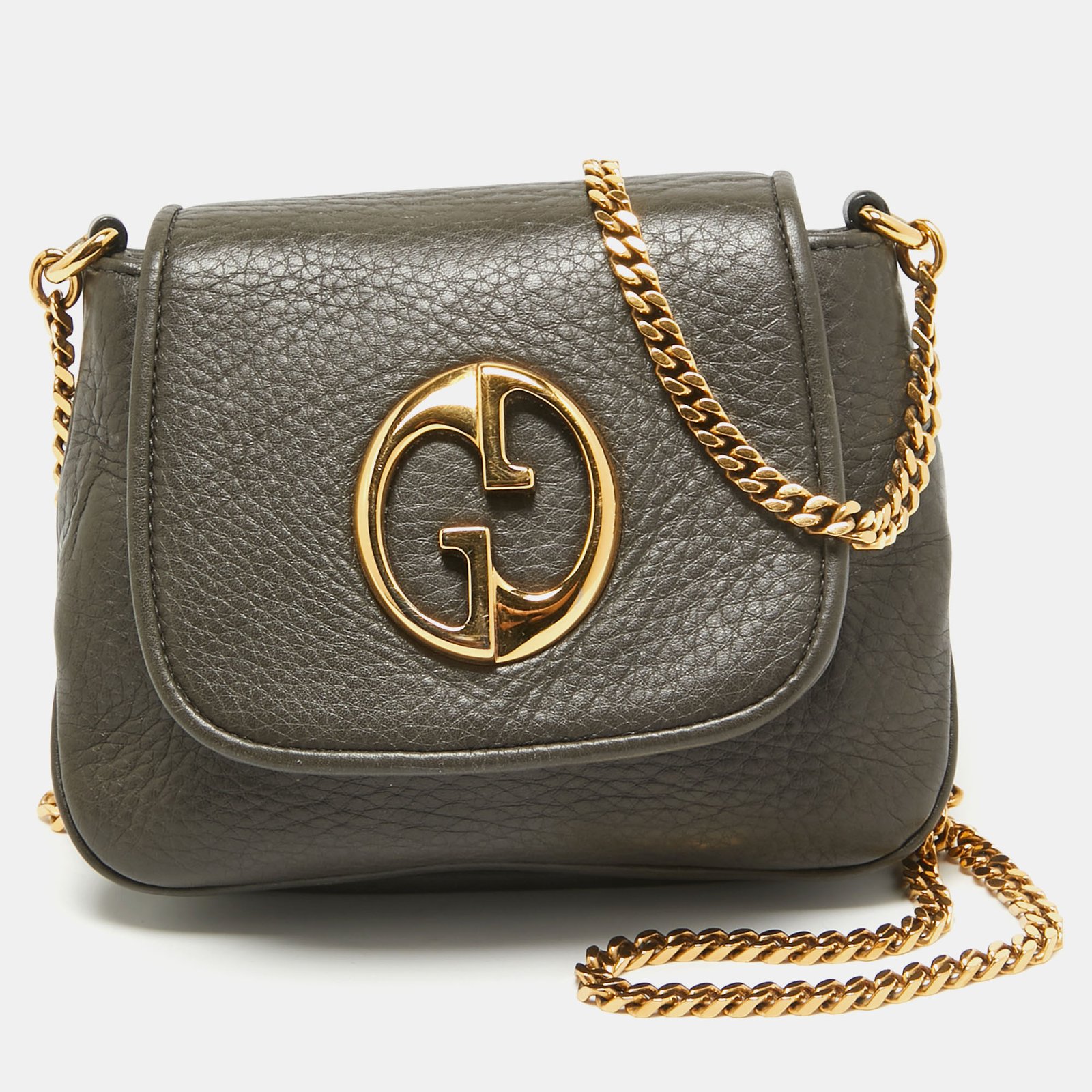 Gucci Dark Grey Leather Small 1973 Chain Crossbody Bag