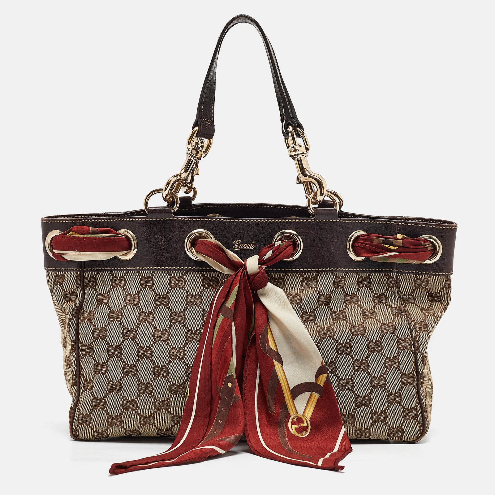 Gucci Beige/Brown GG Canvas and Leather Positano Tote