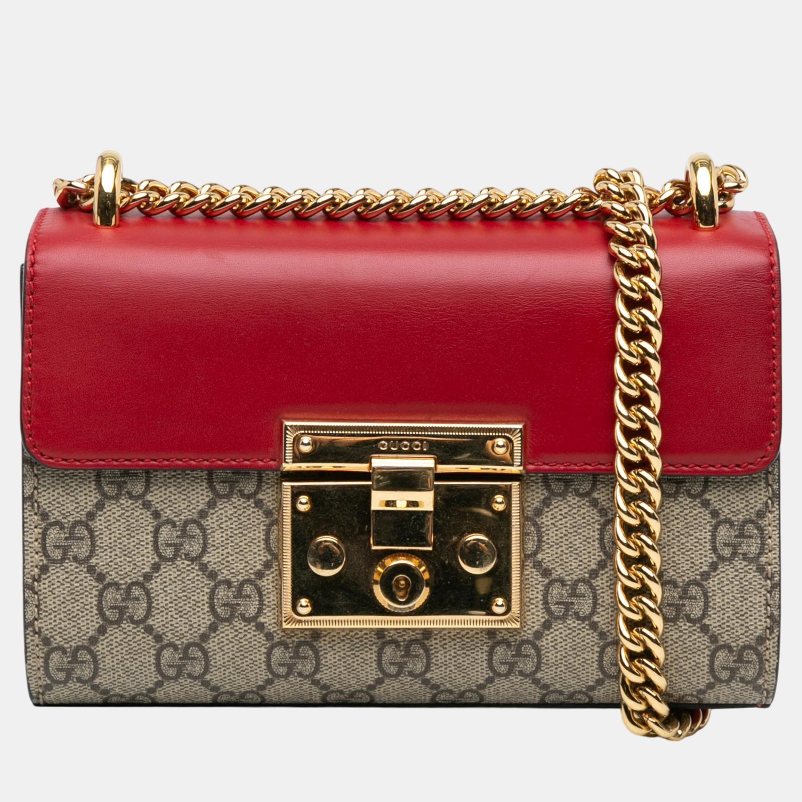 Gucci Beige/Red Small GG Supreme Padlock Crossbody