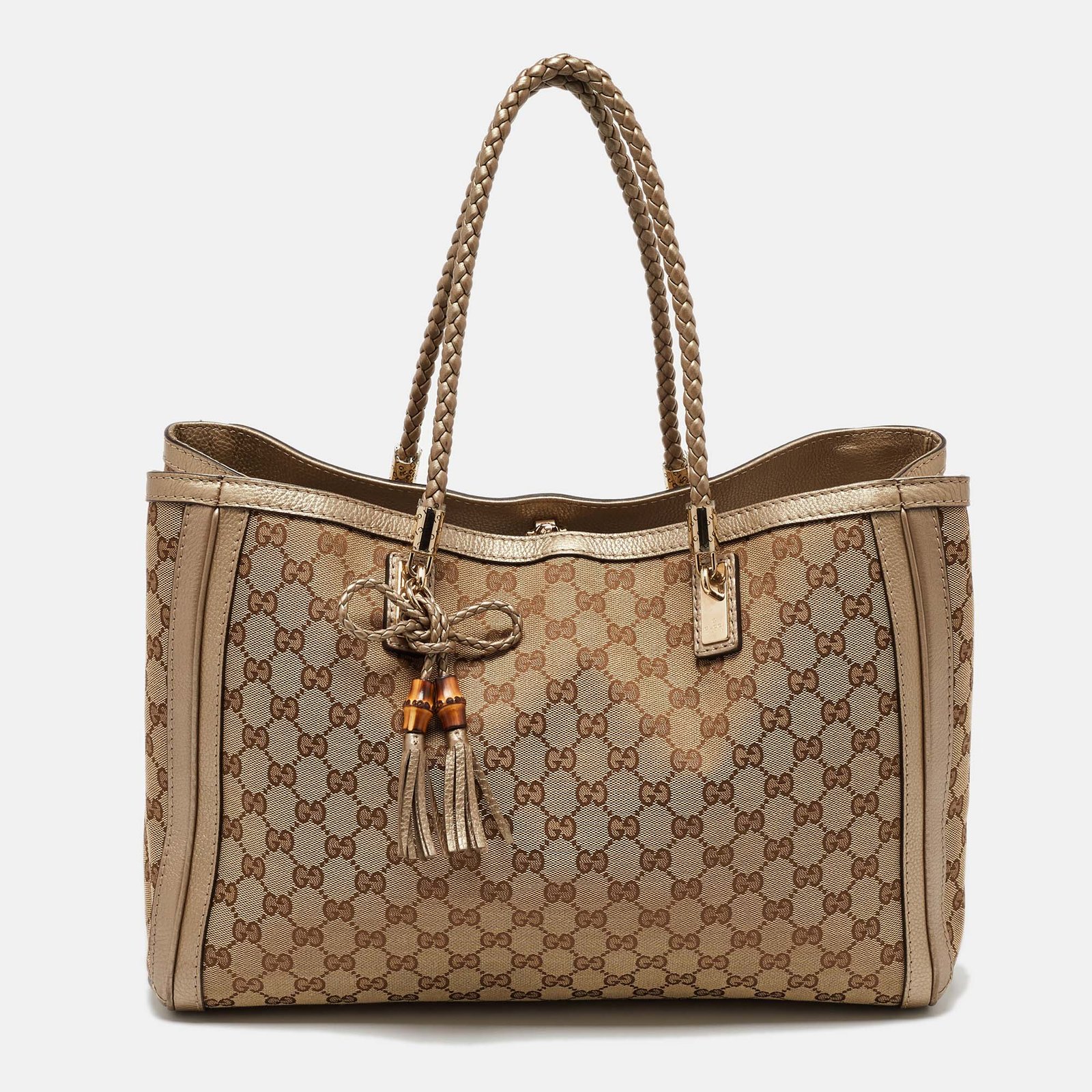 Gucci Beige/Gold GG Canvas and Leather Bella Tote