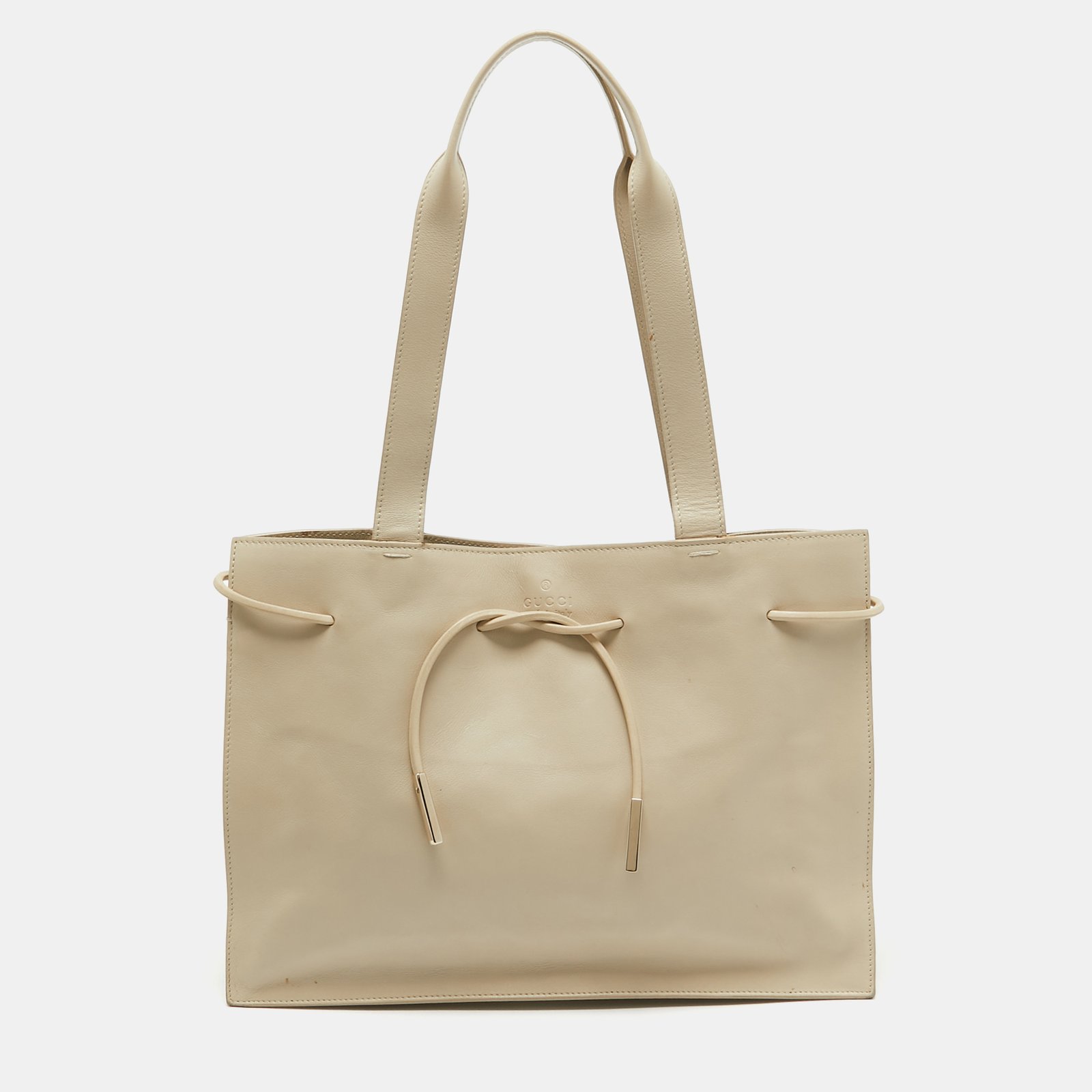 Gucci Cream Leather Drawstring Bow Tote