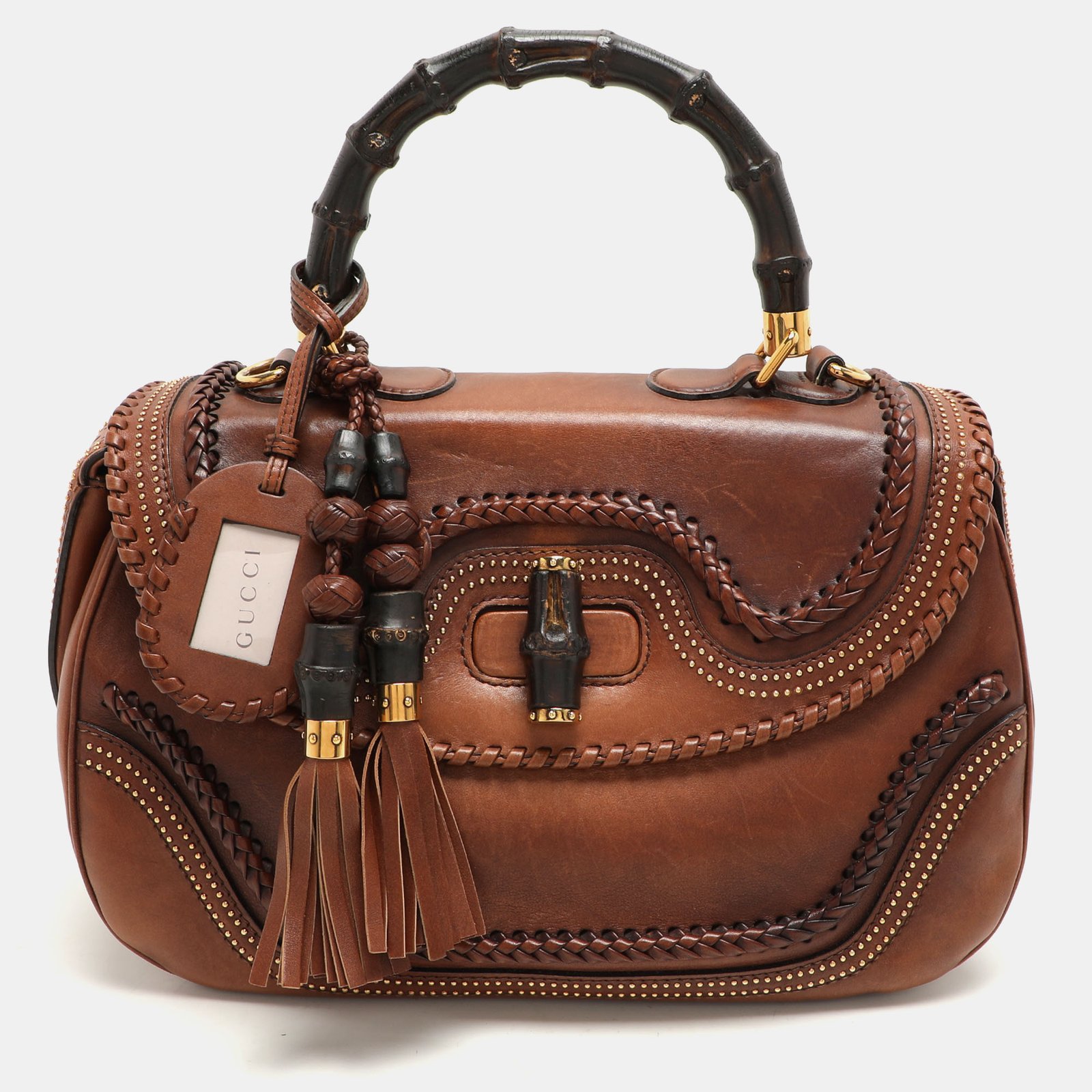 Gucci Brown Leather Large New Bamboo Top Handle Bag