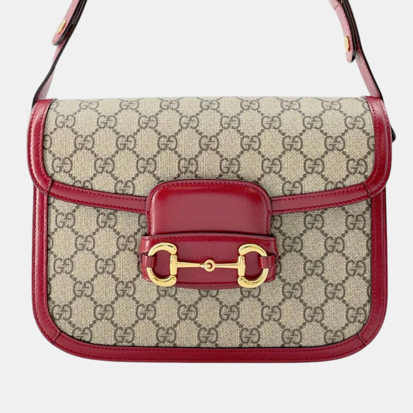 Gucci Beige/Red GG Supreme Canvas Leather GG Supreme Horsebit 1955 Shoulder Bag