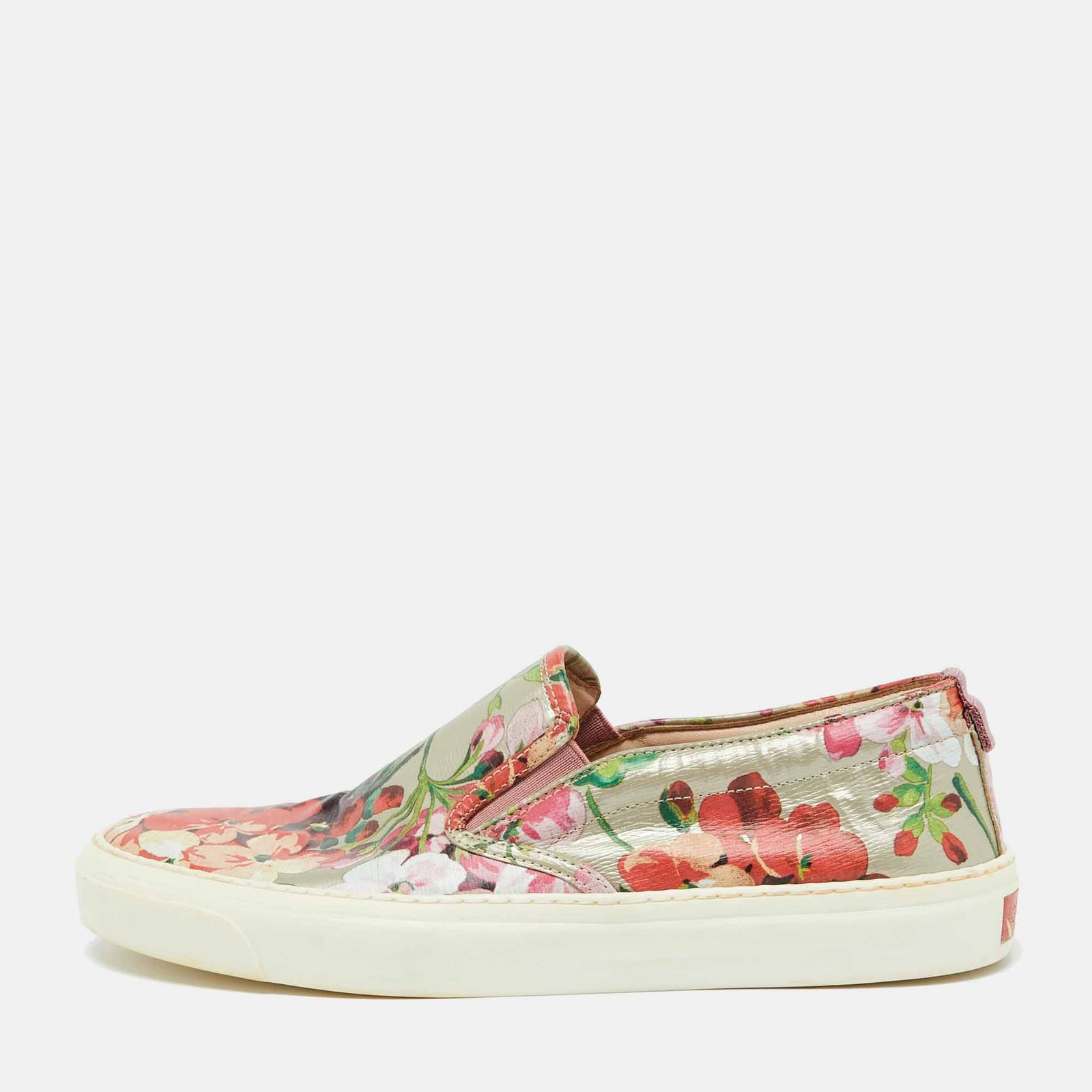 Gucci Multicolor Floral Print Coated Canvas Slip On Sneakers Size 39.5