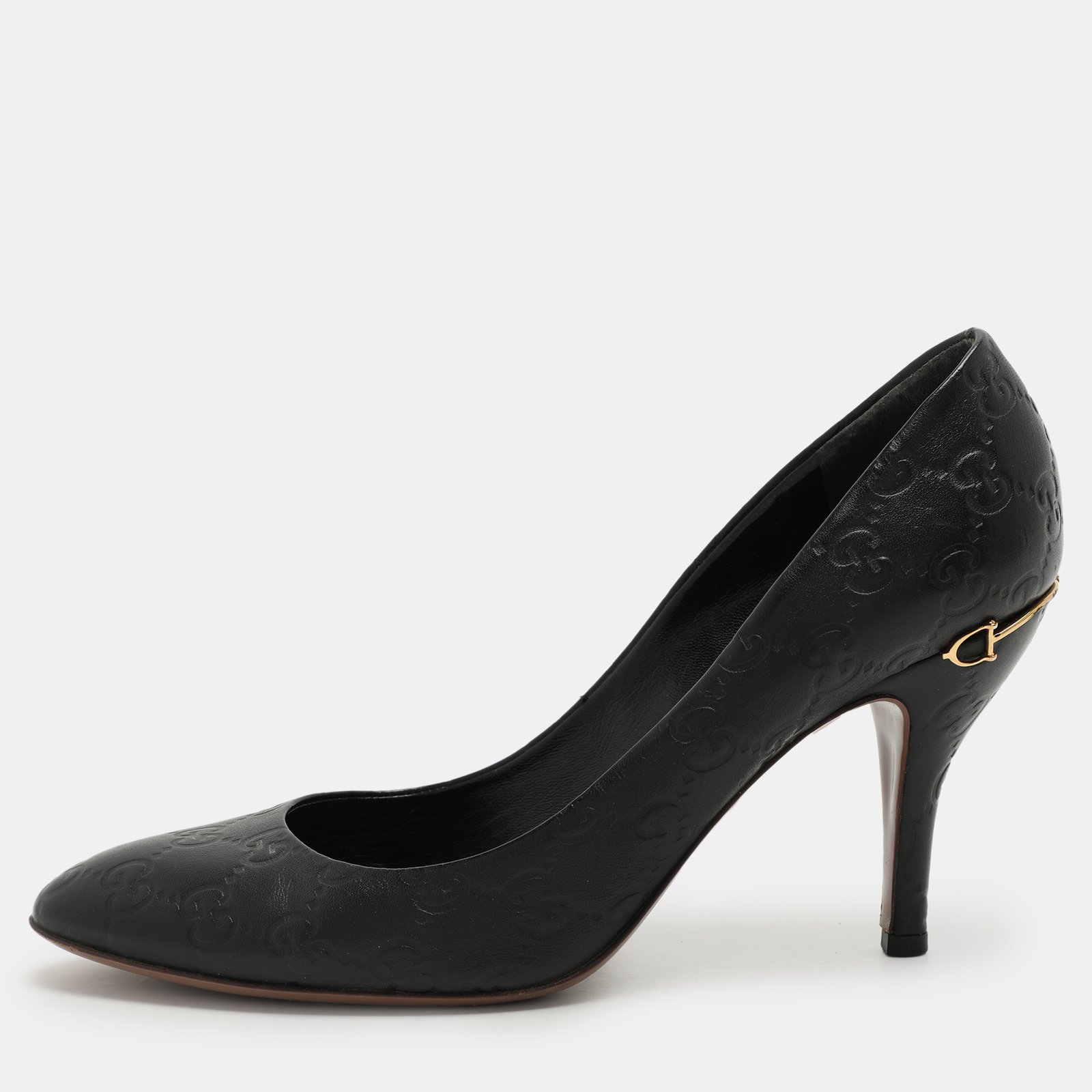 Gucci Black Guccissima Leather Horsebit Pumps Size 39.5