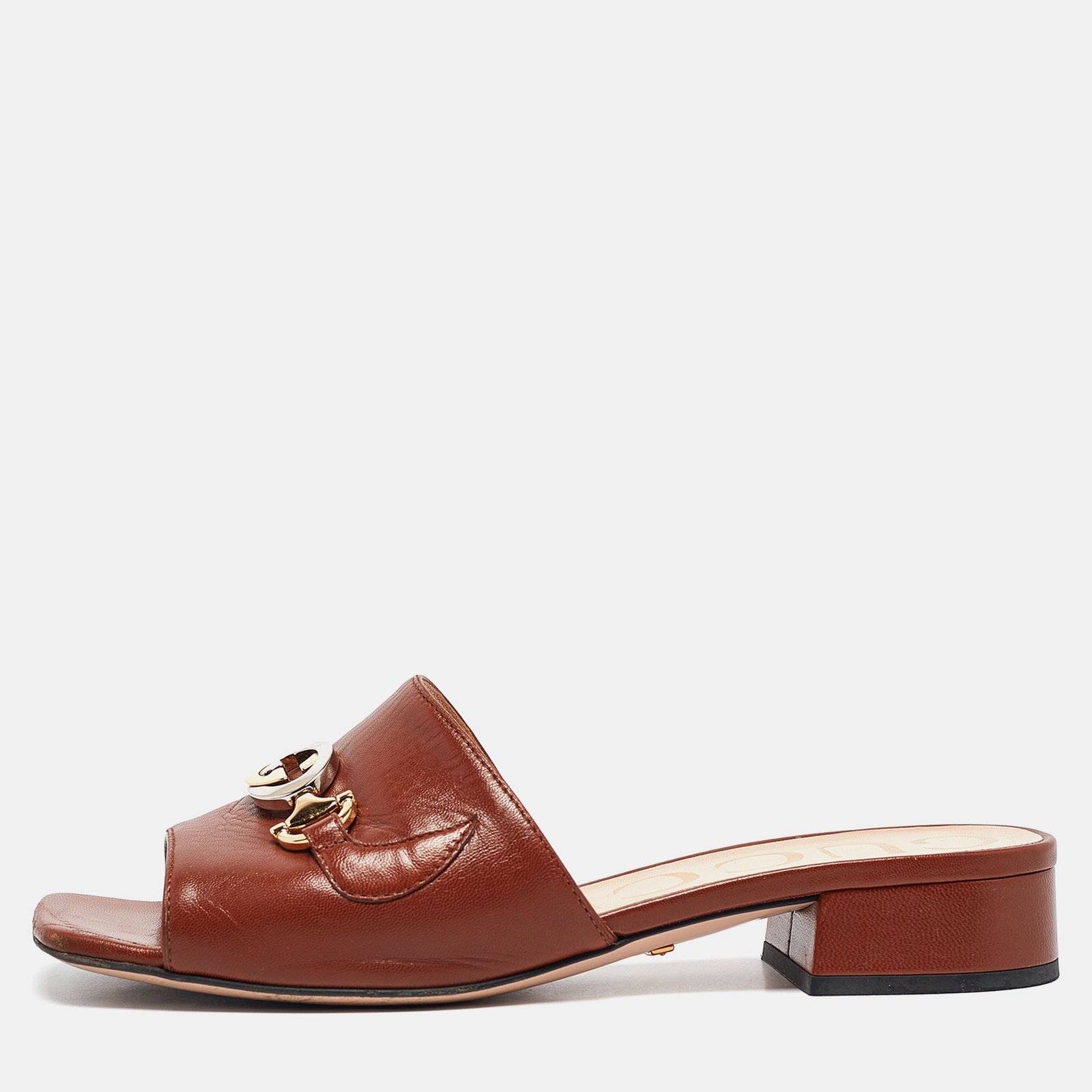 Gucci Brown Leather Zumi Slide Sandals Size 36