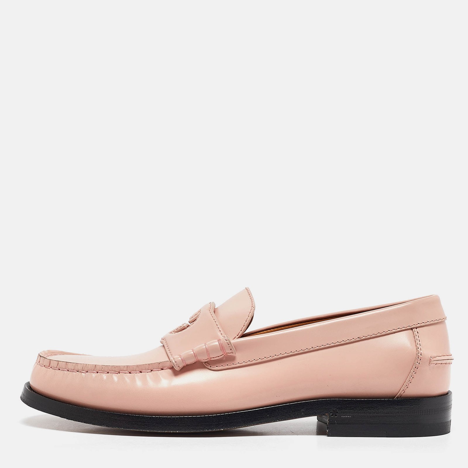 Gucci Pink Leather GG Slip On Loafers Size 40