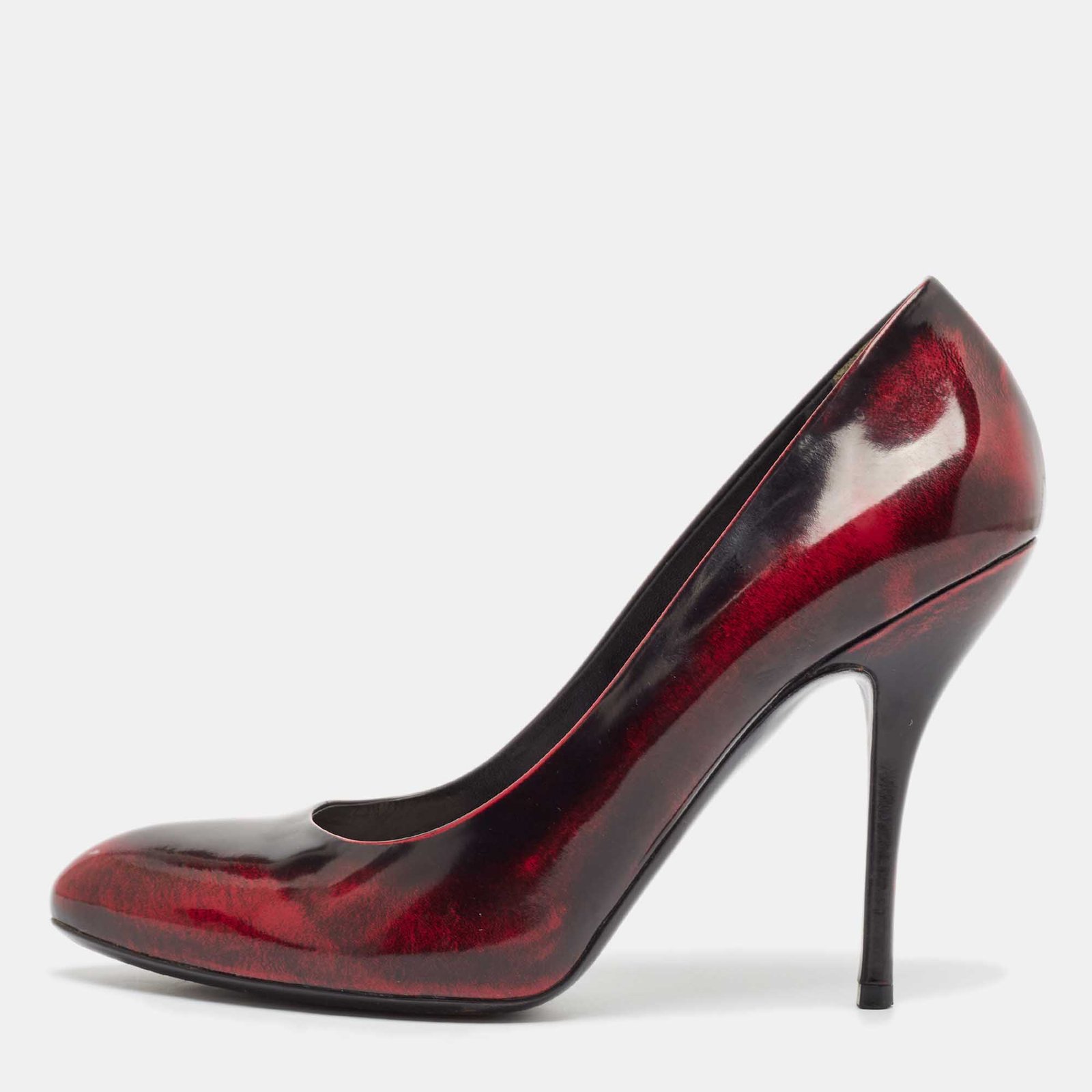 Gucci Burgundy/Black Patent Leather Round Toe Pumps Size 40.5