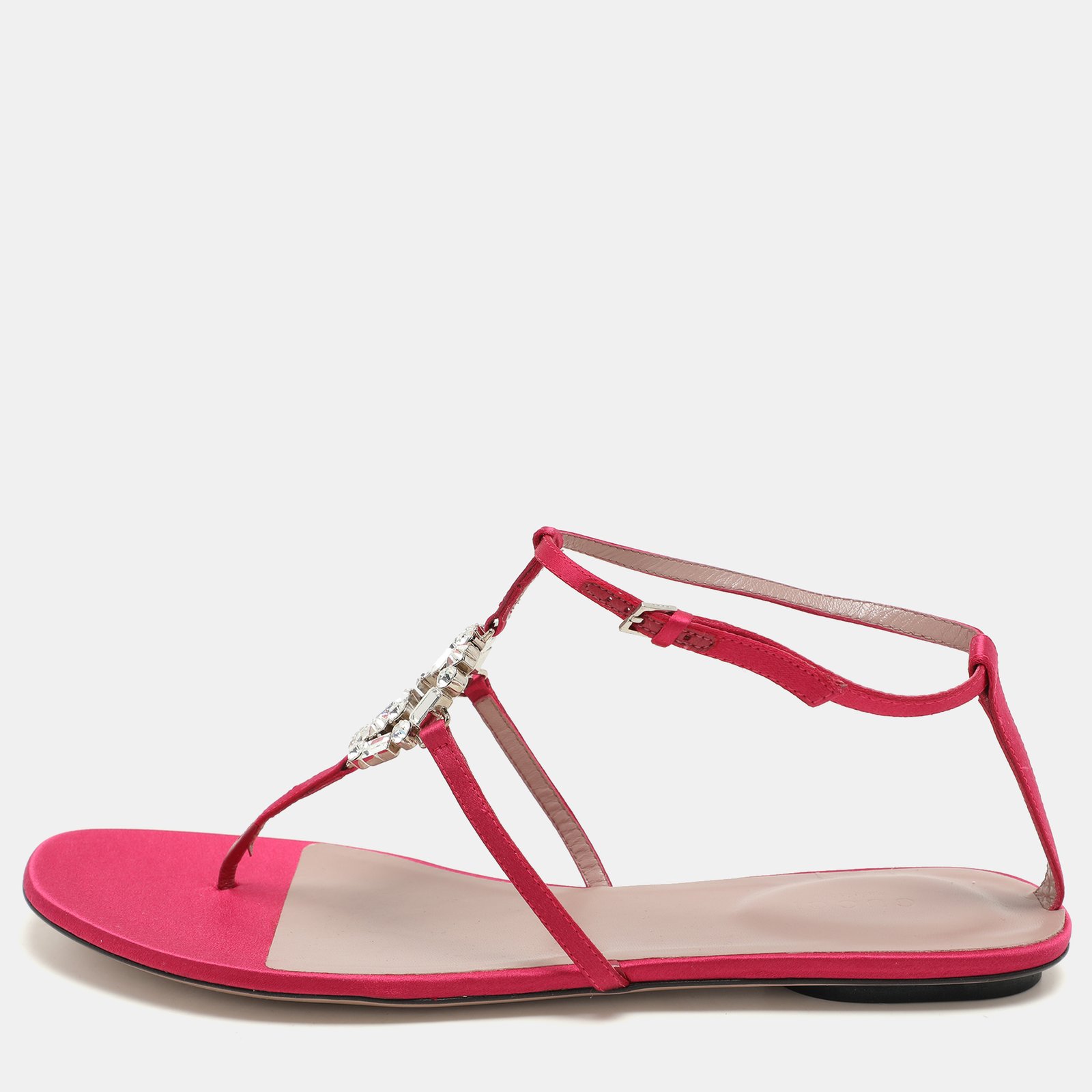 Gucci Pink Satin GG Interlocking Crystal Embellished Ankle Strap Sandals Size 40.5